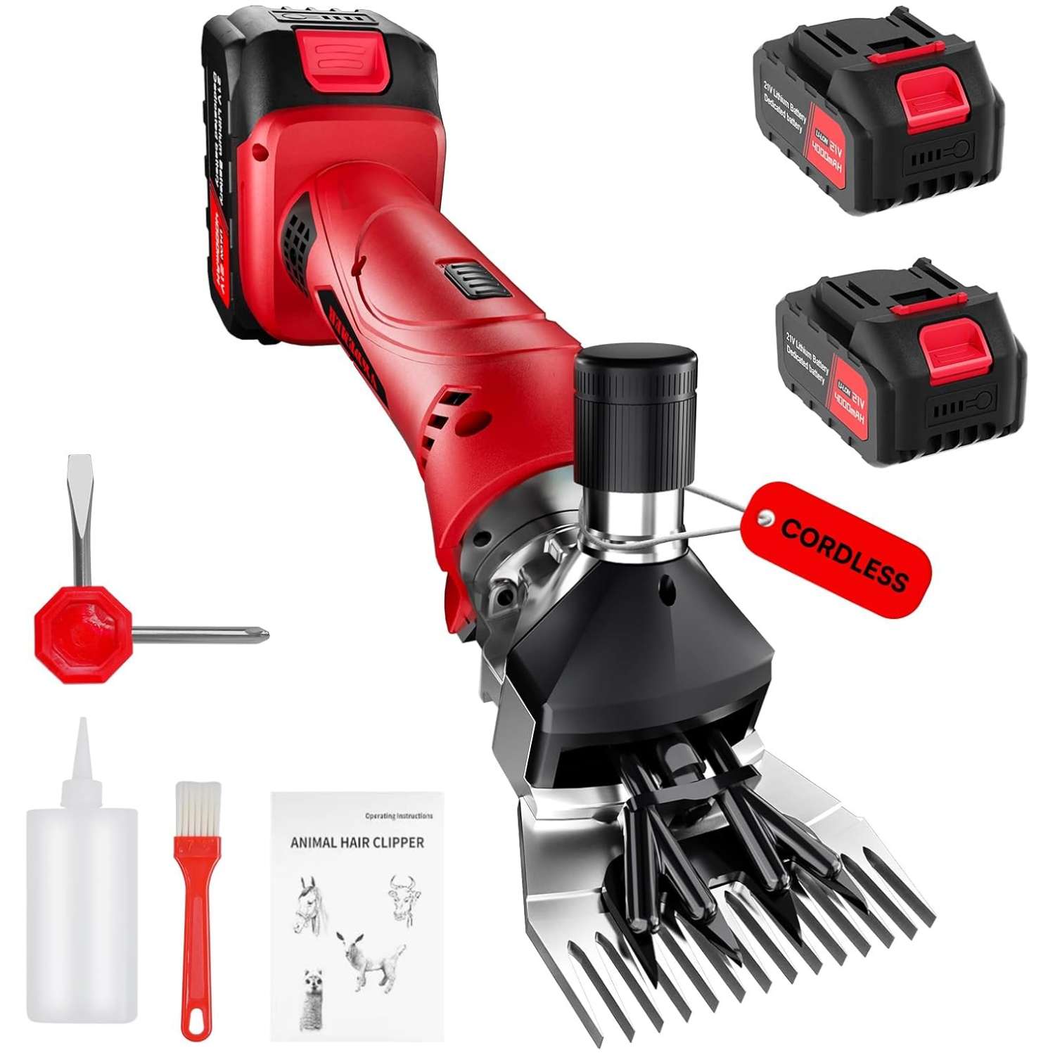 Esquiladora inalambrica de 500W para ovejas con 2 baterias de 4000 mAh. Motor brushless profesional y maletin.