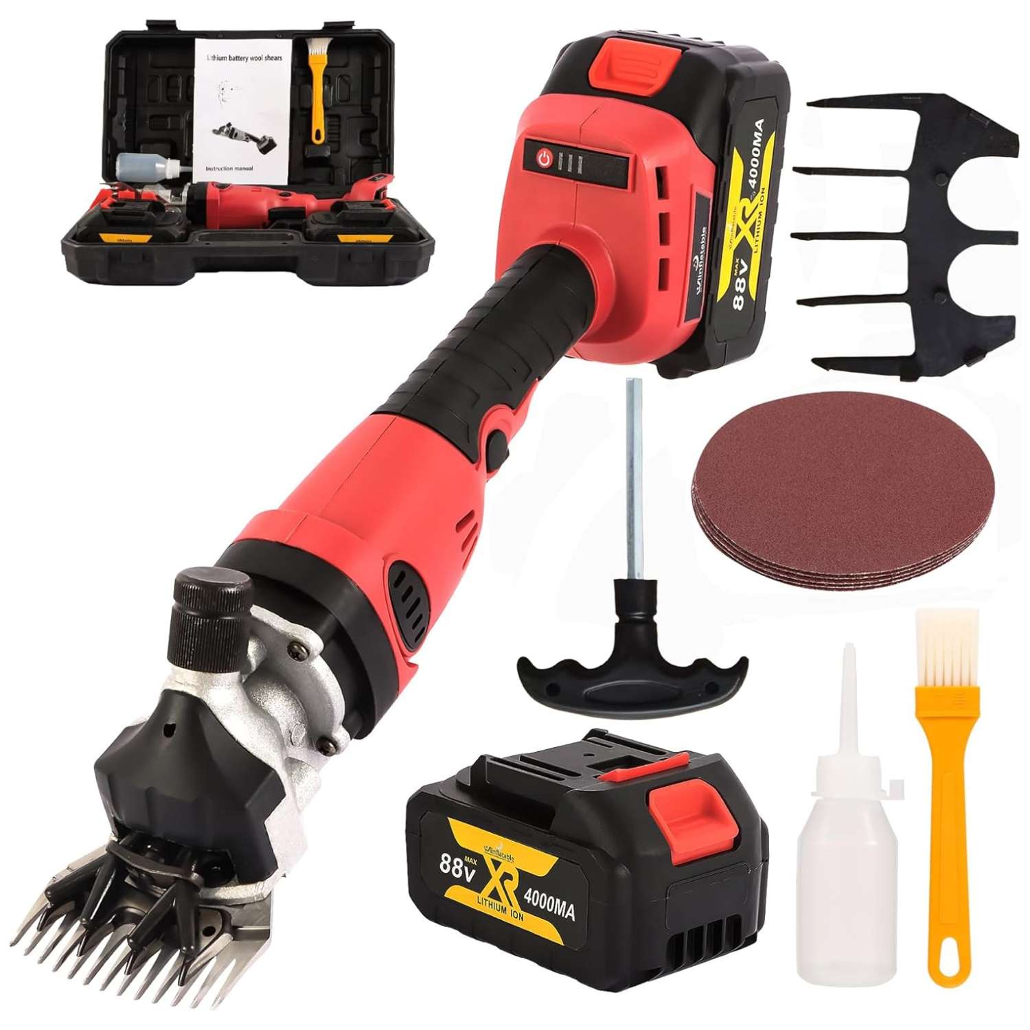 Esquiladora inalambrica de 500W para ovejas y alpacas con 2 baterias de 4000 mAh. Maquina profesional con maletin de transporte.