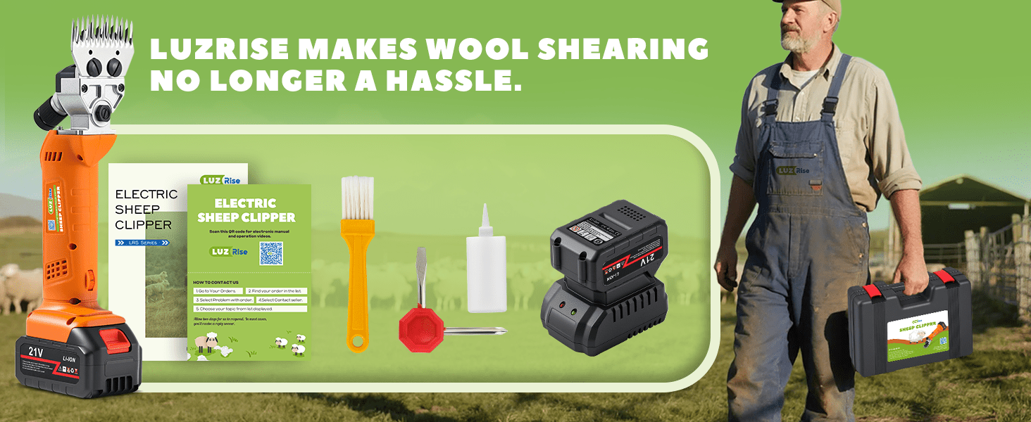Esquiladora inalambrica de 550W para ovejas y alpacas con 2 baterias de 4000 mAh y maletin de transporte.