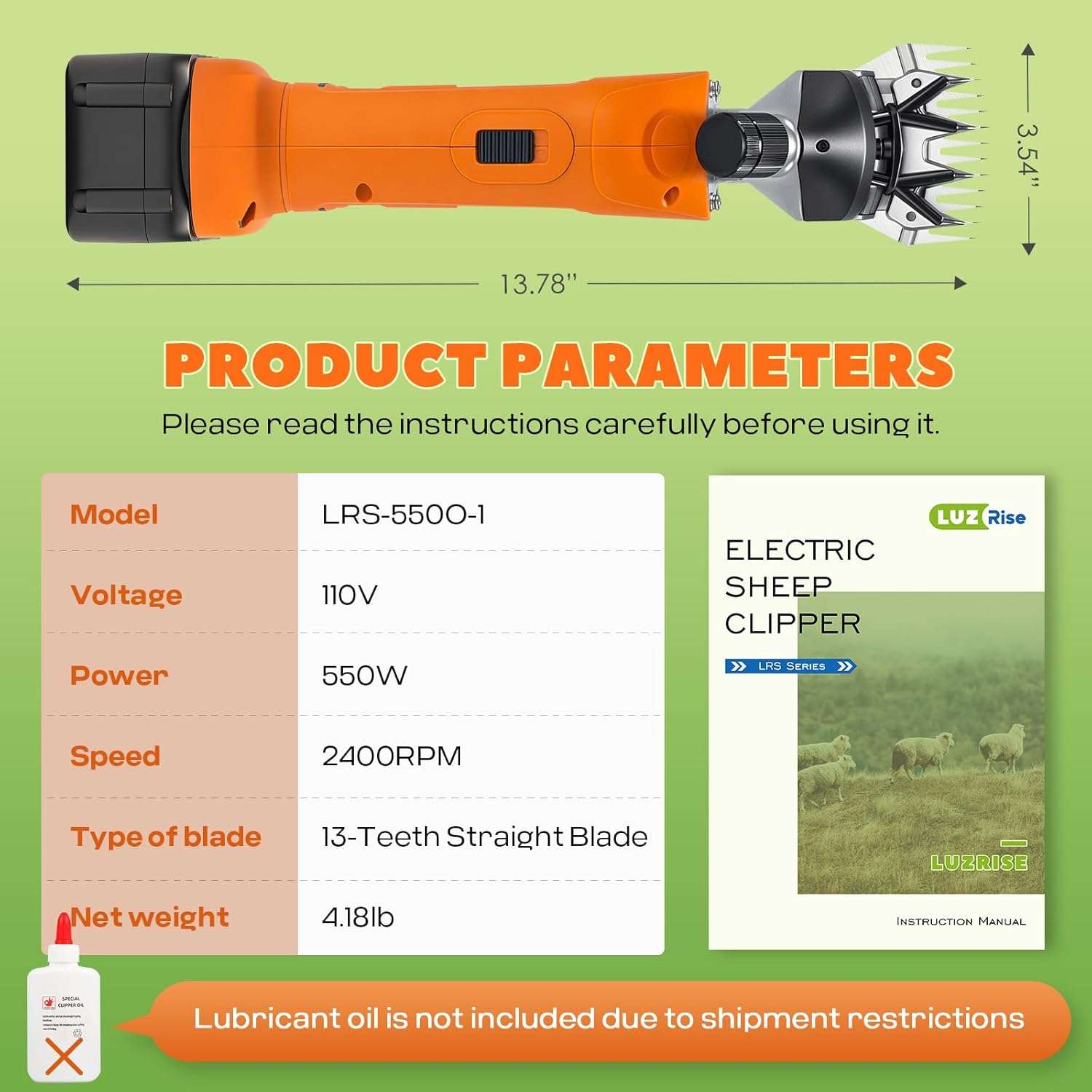Esquiladora inalambrica de 550W para ovejas y alpacas con 2 baterias de 4000 mAh y maletin de transporte.