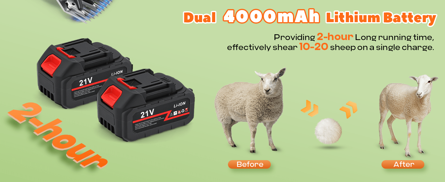 Esquiladora inalambrica de 550W para ovejas y alpacas con 2 baterias de 4000 mAh y maletin de transporte.