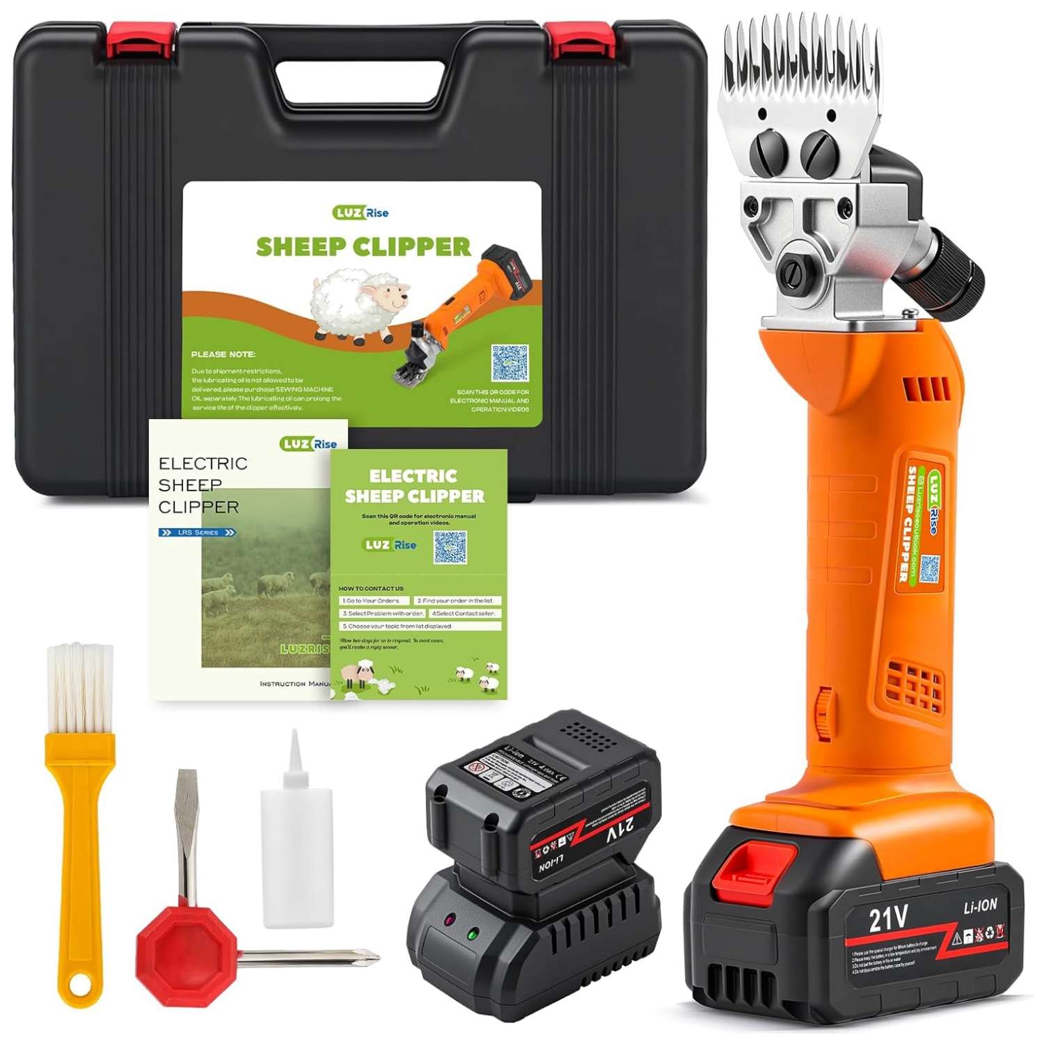 Esquiladora inalambrica de 550W para ovejas y alpacas con 2 baterias de 4000 mAh y maletin de transporte.