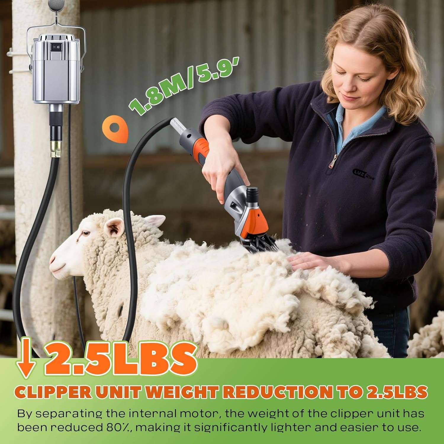 Esquiladora de ovejas y alpacas de 1000W con motor colgante y eje flexible. Kit profesional con cuchillas de acero.