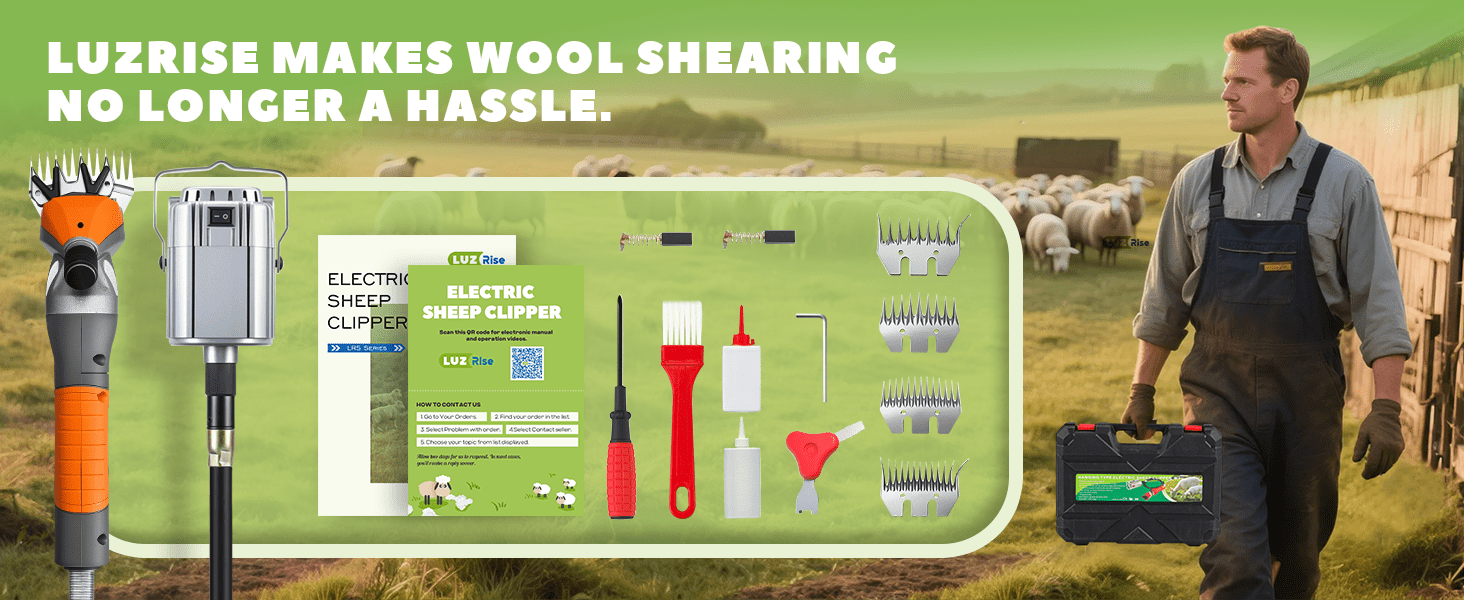 Esquiladora de ovejas y alpacas de 1000W con motor colgante y eje flexible. Kit profesional con cuchillas de acero.