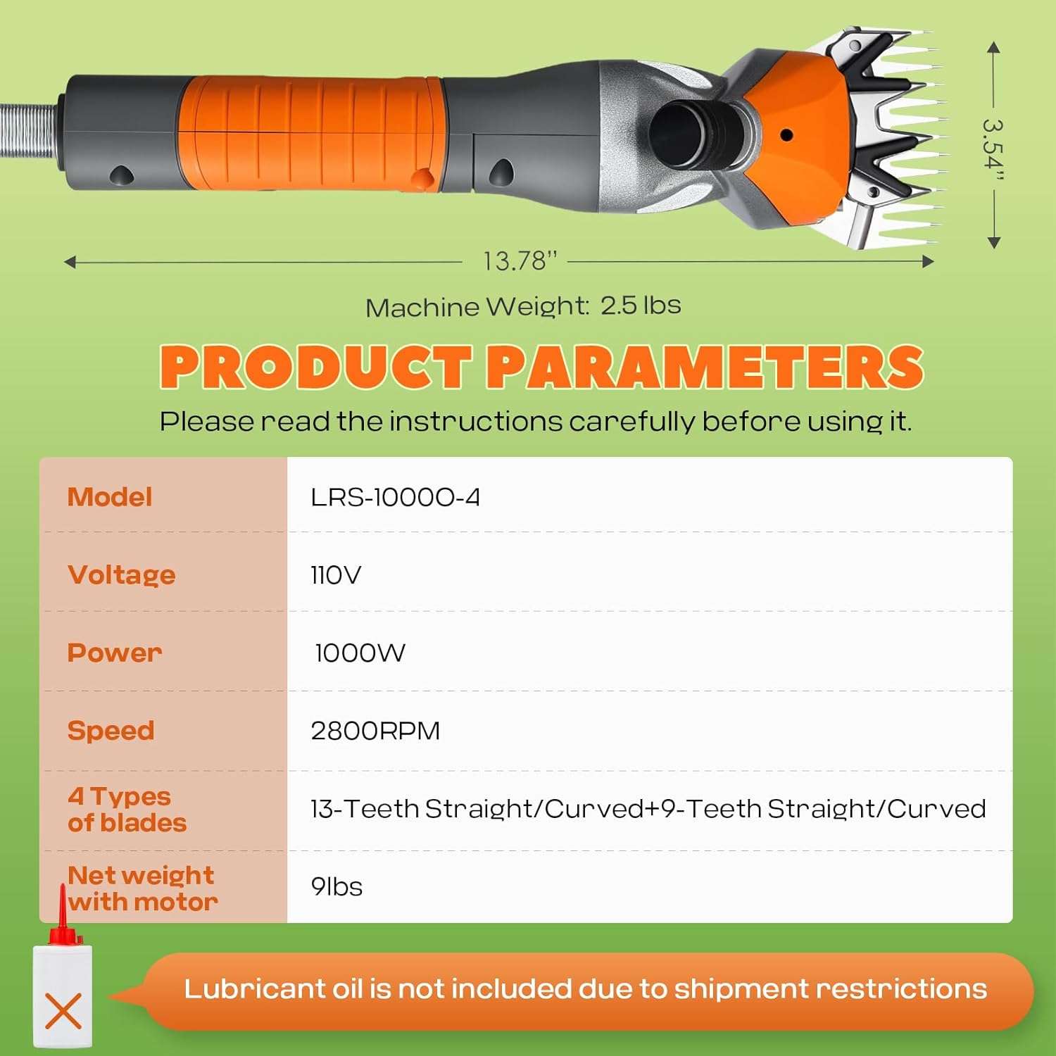 Esquiladora de ovejas y alpacas de 1000W con motor colgante y eje flexible. Kit profesional con cuchillas de acero.