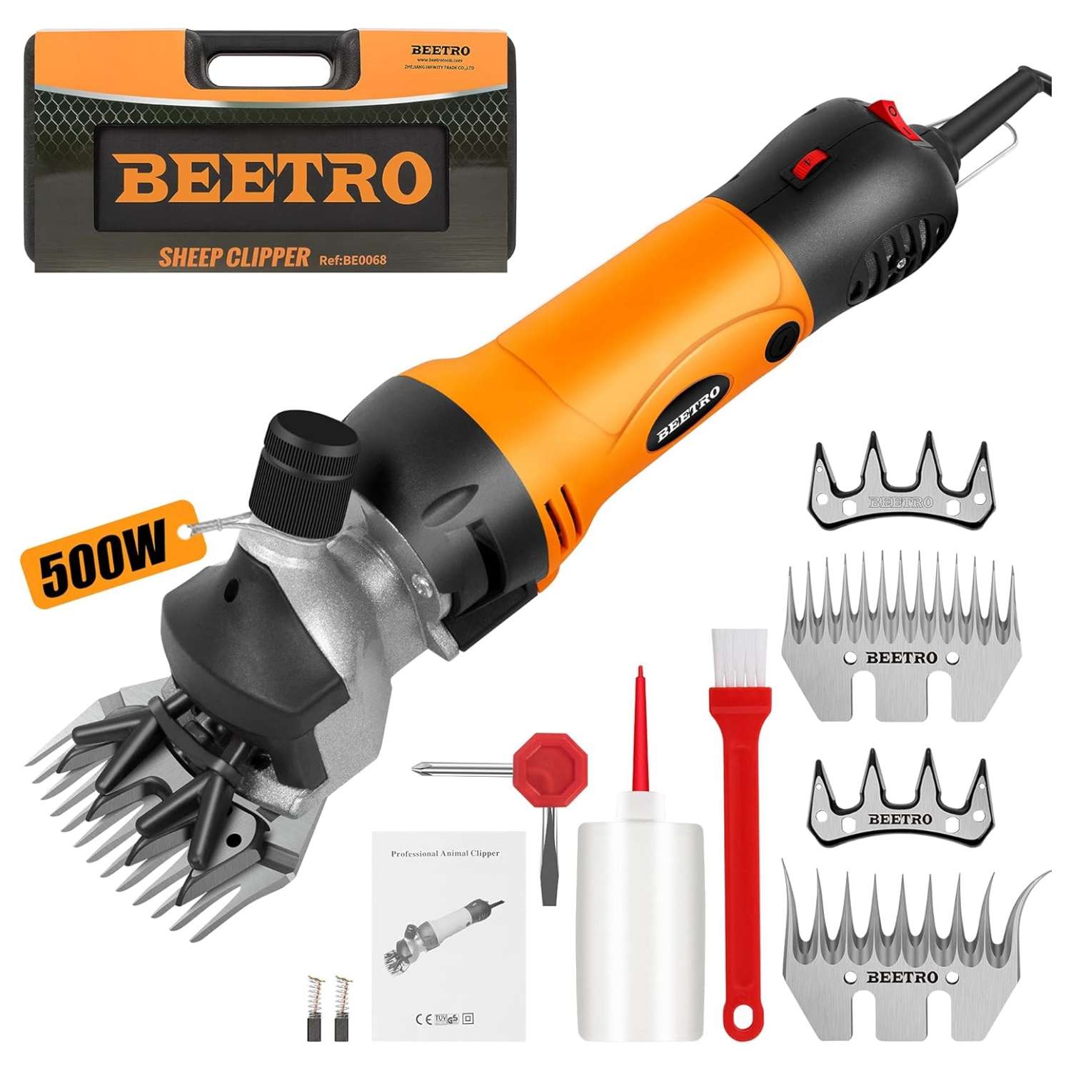 Esquiladora de ovejas y alpacas de 500W con 6 velocidades. Incluye cuchillas extra. Maquina profesional para ganado.