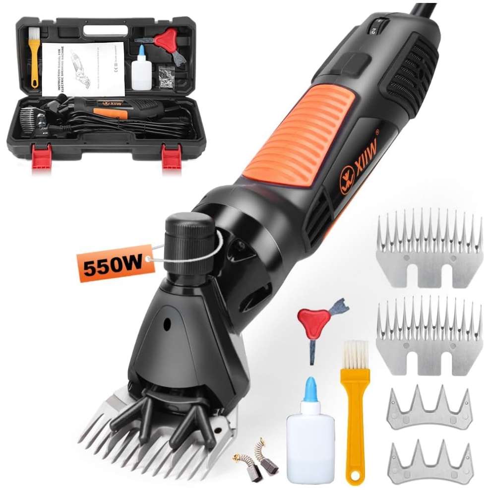 Esquiladora de ovejas y alpacas de 550W con 6 velocidades y cable largo. Cuchillas de acero para lana gruesa.