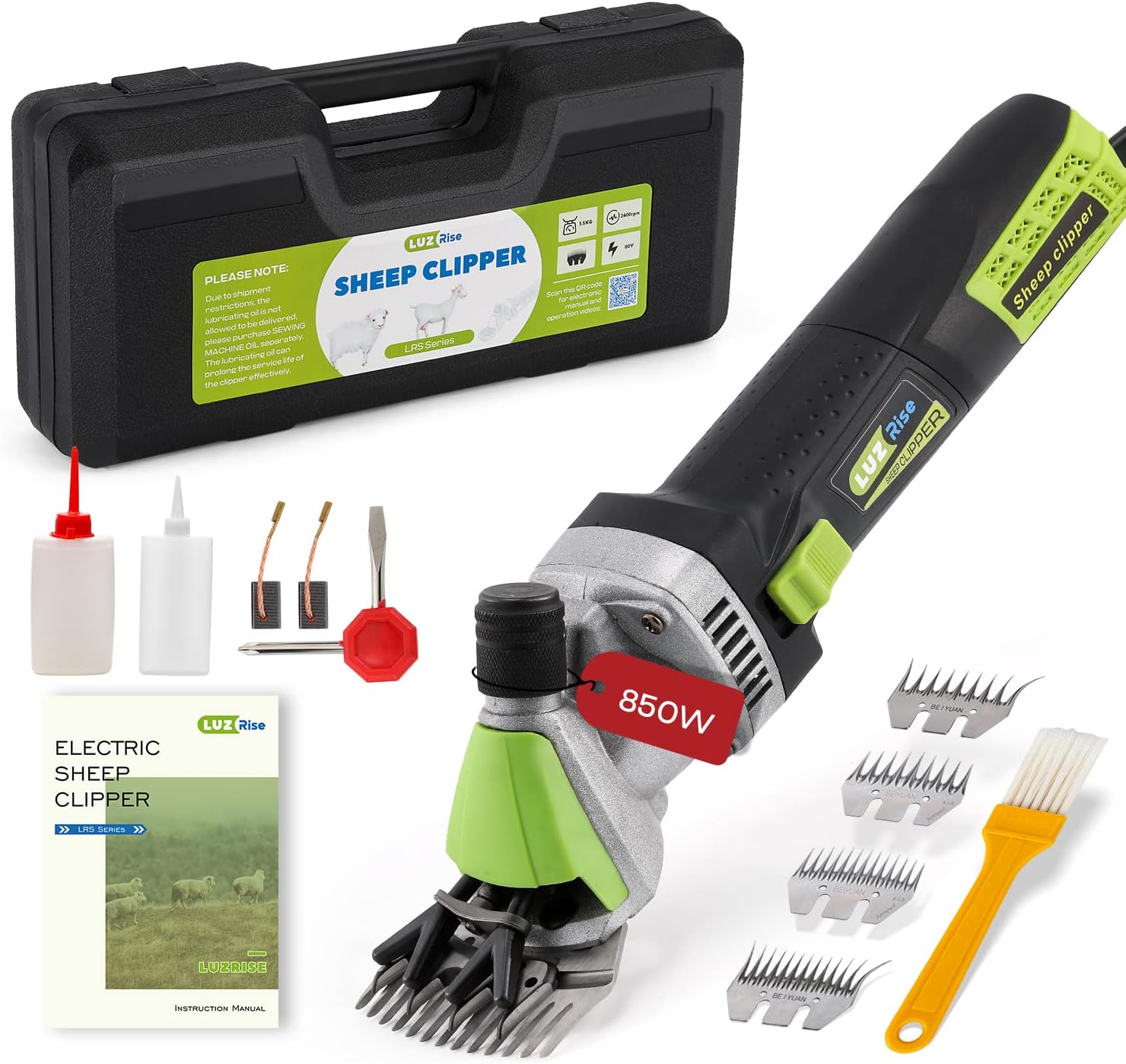 Esquiladora de ovejas y alpacas de 850W profesional. Kit con 4 juegos de cuchillas y 6 velocidades.