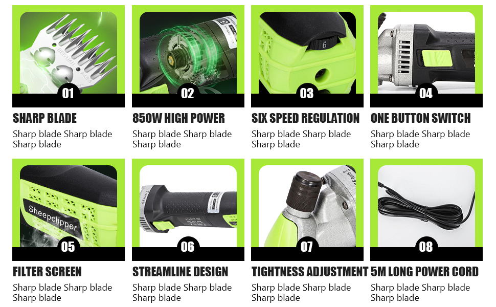 Esquiladora de ovejas y alpacas de 850W con motor de cobre y maletin de transporte. Maquina profesional de 6 velocidades.