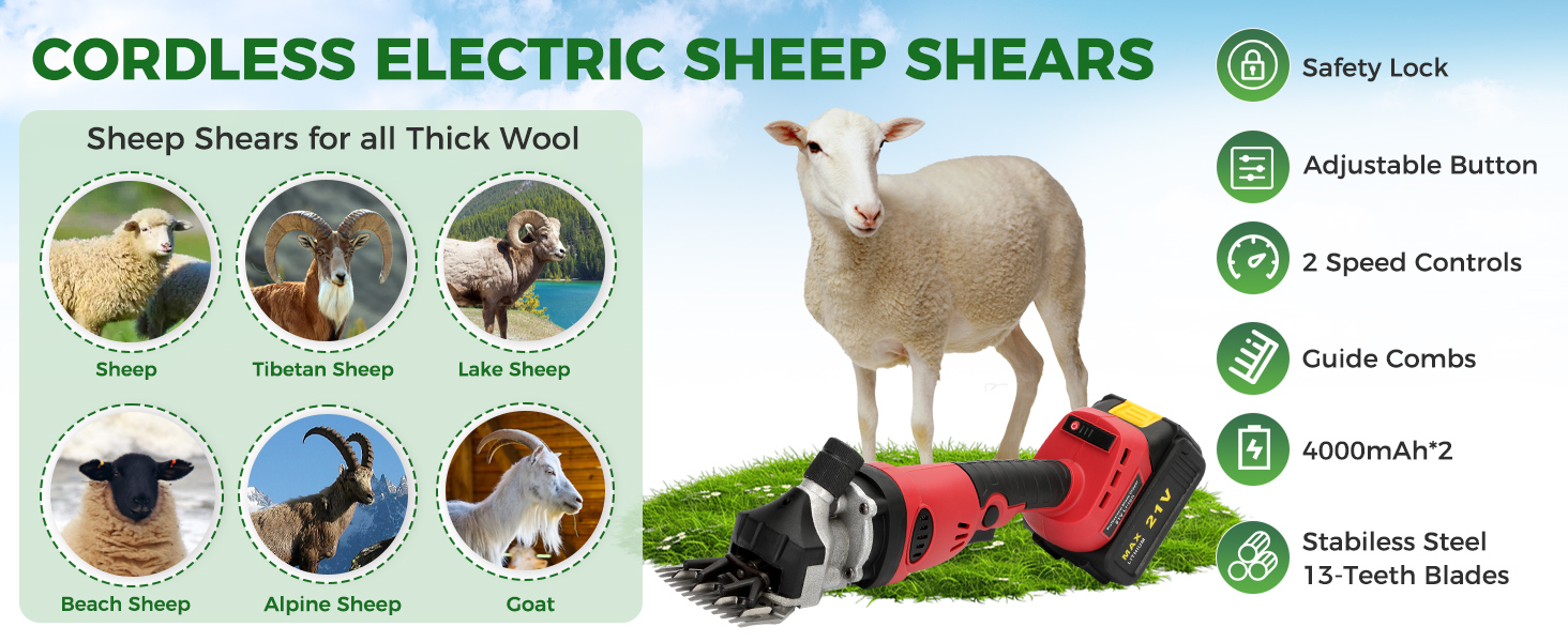 Esquiladora de ovejas y alpacas inalambrica de 500W profesional. Kit con 2 baterias motor brushless y 6 velocidades.