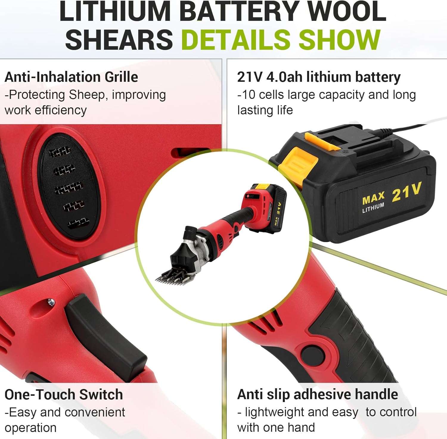 Esquiladora de ovejas y alpacas inalambrica de 500W profesional. Kit con 2 baterias motor brushless y 6 velocidades.