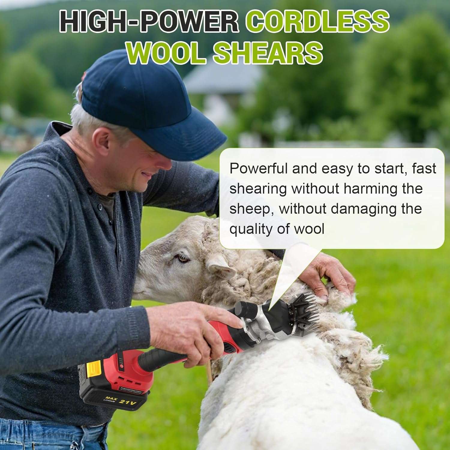 Esquiladora de ovejas y alpacas inalambrica de 500W profesional. Kit con 2 baterias motor brushless y 6 velocidades.