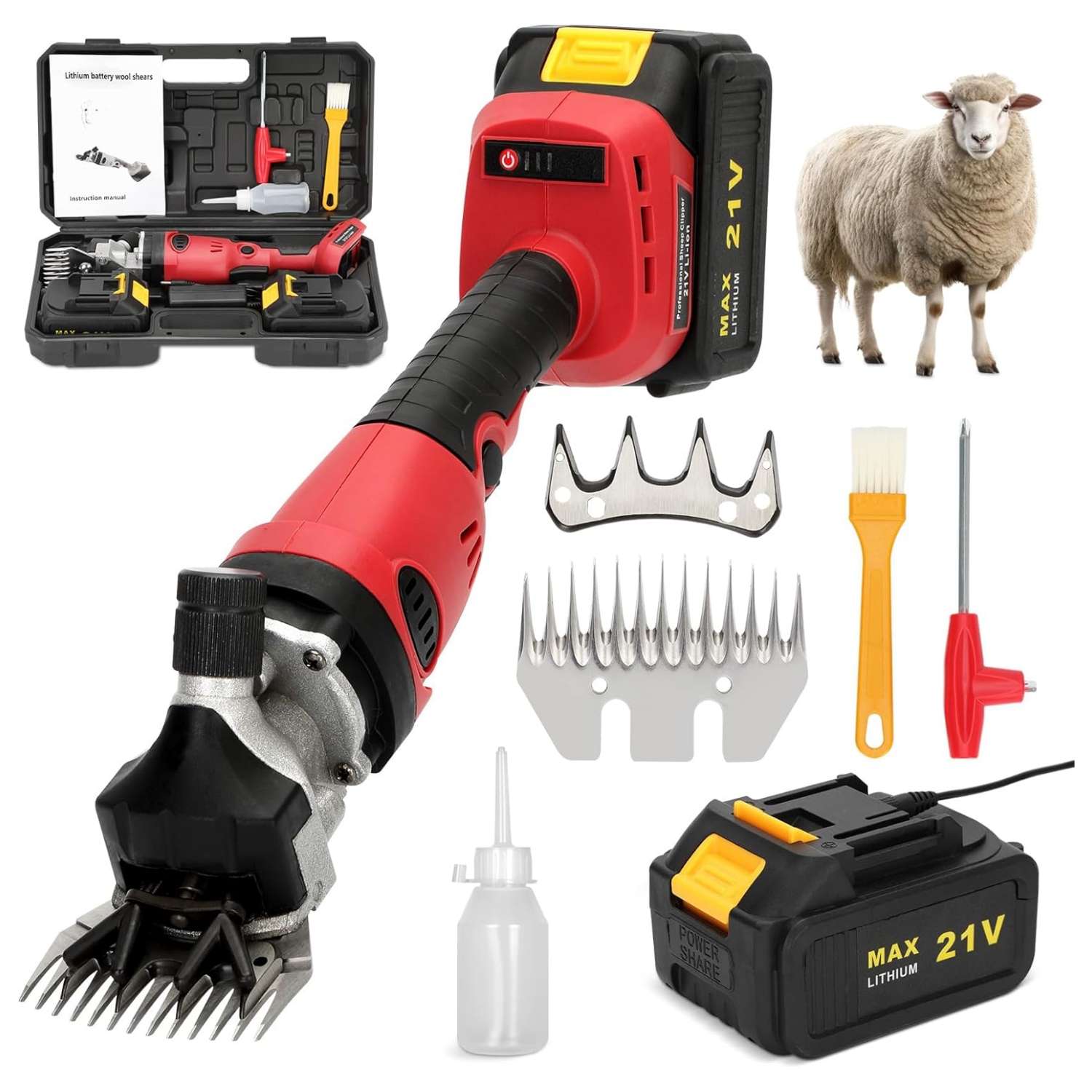 Esquiladora de ovejas y alpacas inalambrica de 500W profesional. Kit con 2 baterias motor brushless y 6 velocidades.