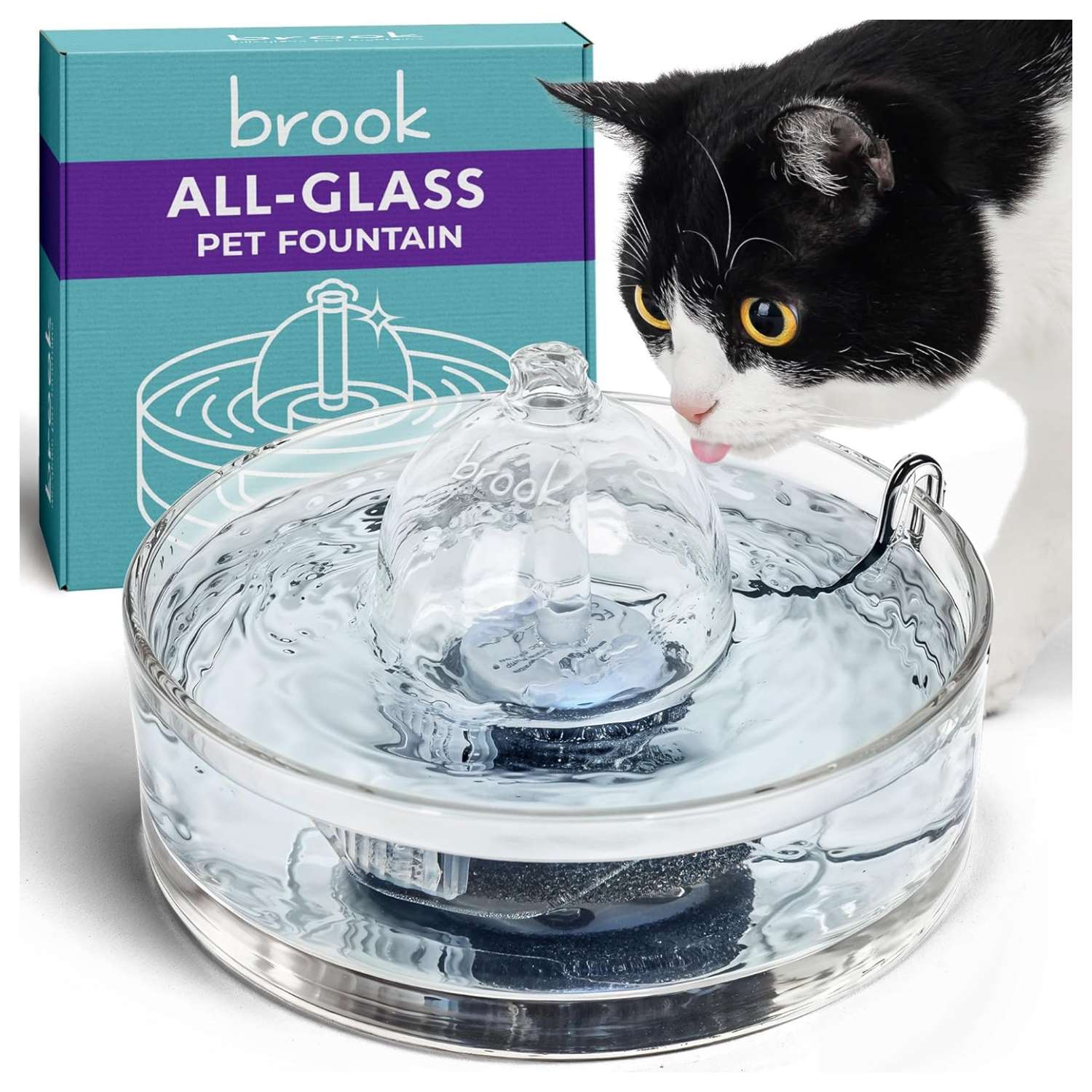 Fuente de agua de vidrio transparente de 2.7 litros para gatos higienica y facil de limpiar en lavavajillas.