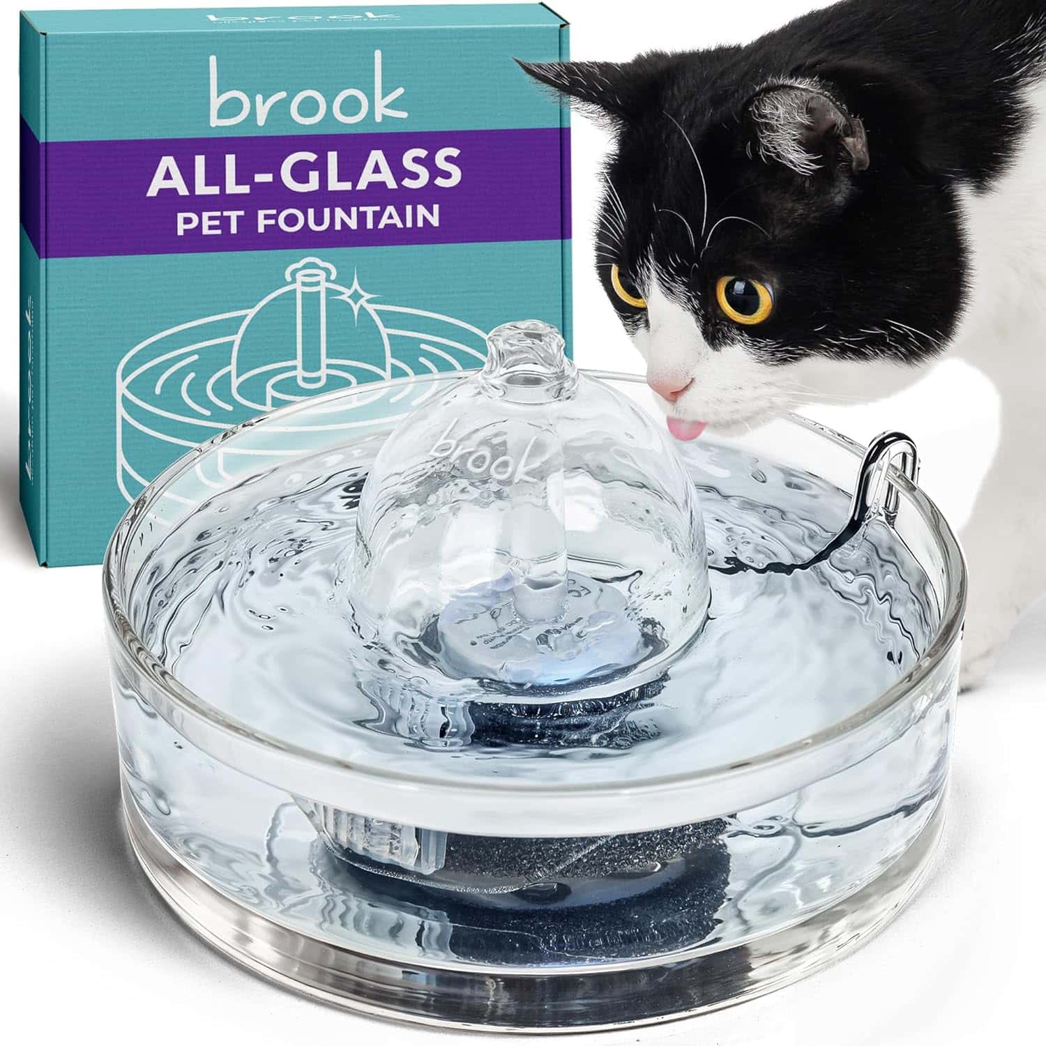 Fuente de agua de vidrio transparente de 2.7 litros para gatos higienica y facil de limpiar en lavavajillas.