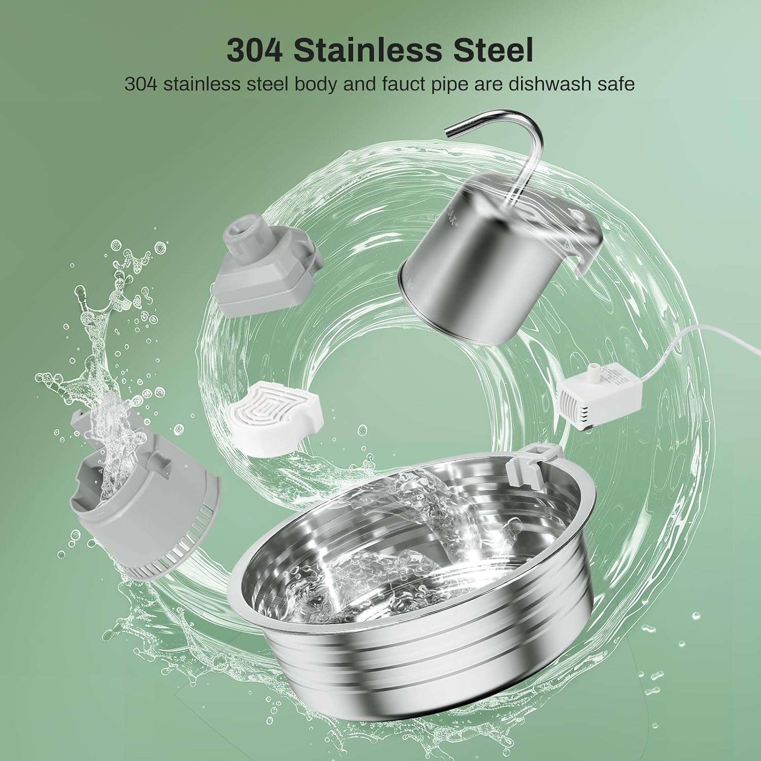 Fuente de agua de 4 litros acero inoxidable tipo grifo para gatos y perros pack con 6 filtros incluidos.
