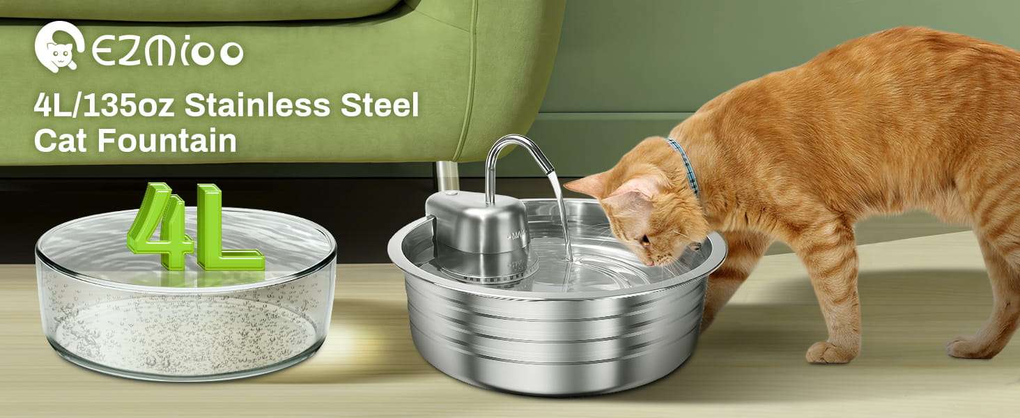 Fuente de agua de 4 litros acero inoxidable tipo grifo para gatos y perros pack con 6 filtros incluidos.