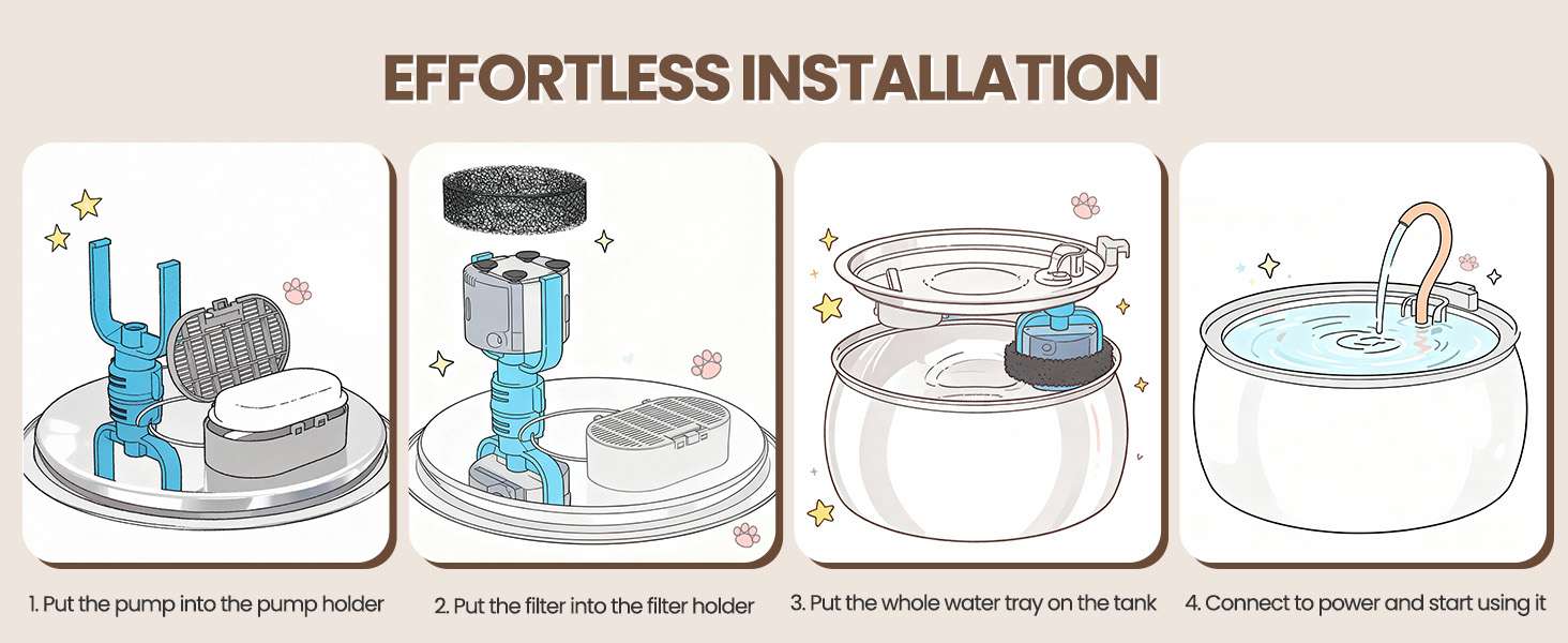 Fuente de agua de acero inoxidable de 4 litros para gatos y perros tipo grifo con filtro de carbon y bomba silenciosa.
