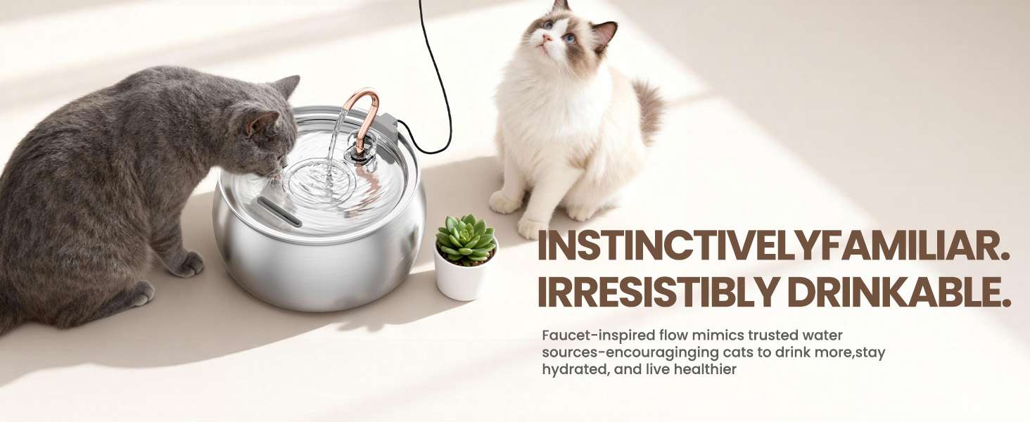 Fuente de agua de acero inoxidable de 4 litros para gatos y perros tipo grifo con filtro de carbon y bomba silenciosa.