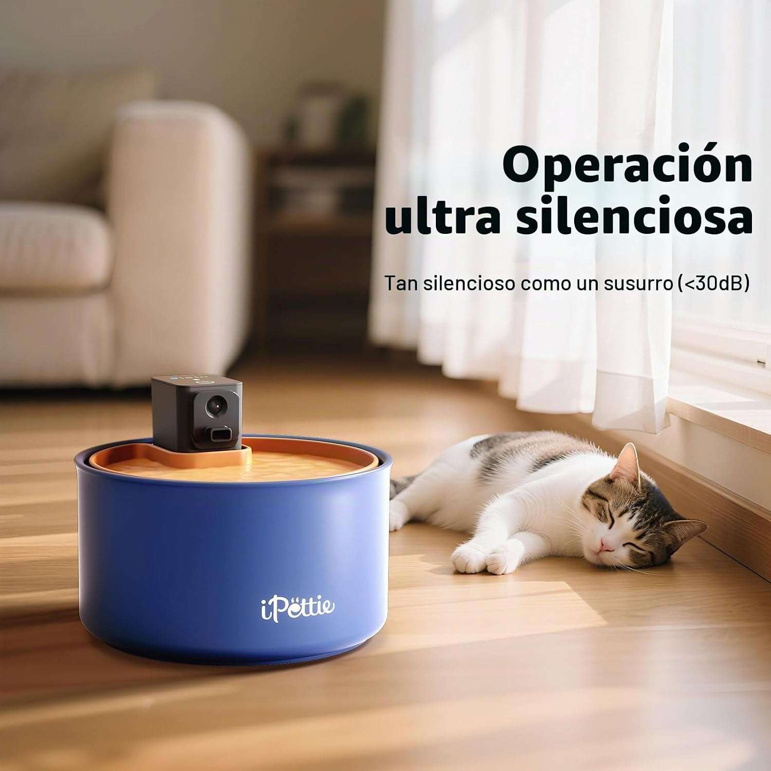 Fuente de agua de ceramica inalambrica 3.5 litros para gatos y perros con sensor de movimiento y bateria recargable.