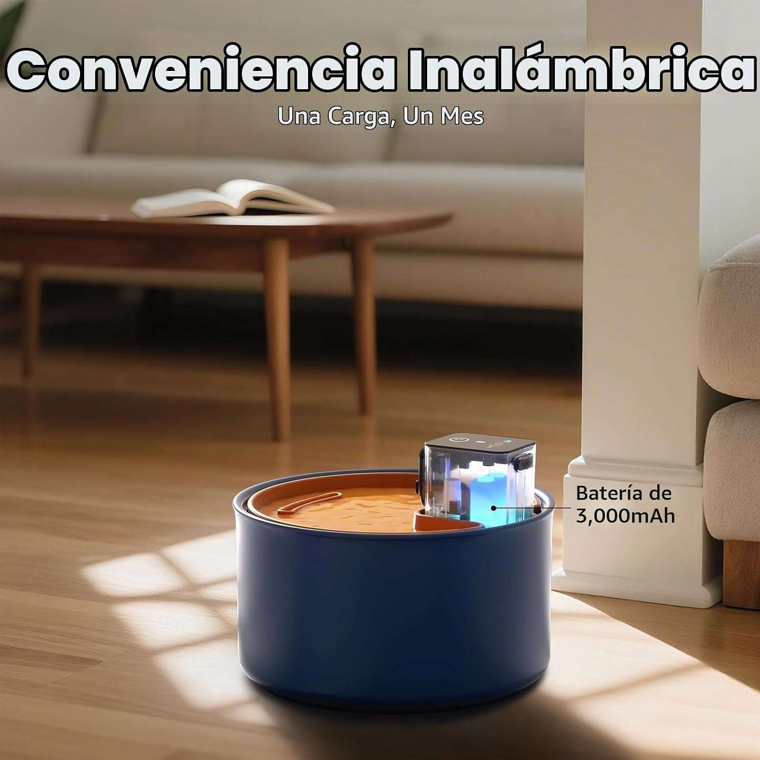 Fuente de agua de ceramica inalambrica 3.5 litros para gatos y perros con sensor de movimiento y bateria recargable.