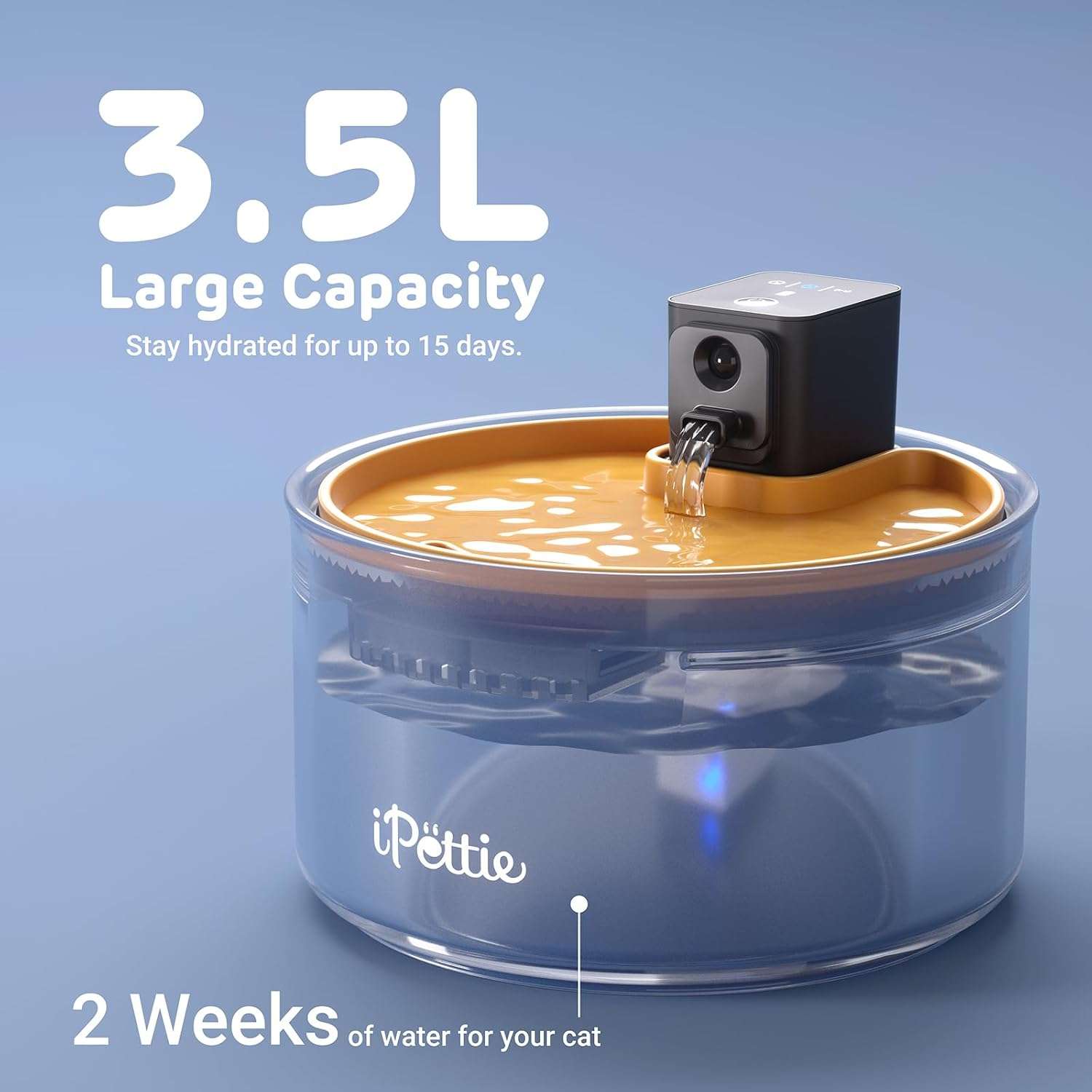 Fuente de agua de ceramica inalambrica 3.5 litros para gatos y perros con sensor de movimiento y bateria recargable.