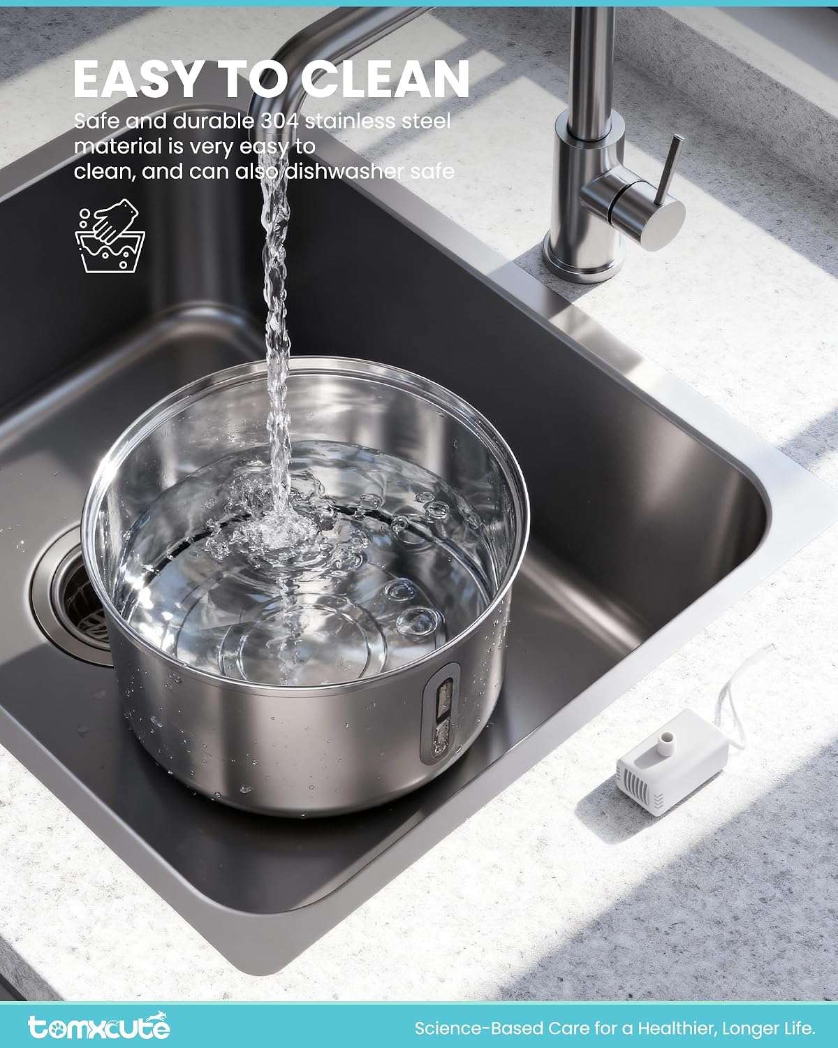 Fuente de agua inalambrica de 3.2 litros con plato de acero inoxidable sensor de movimiento y bateria recargable para gatos y perros.