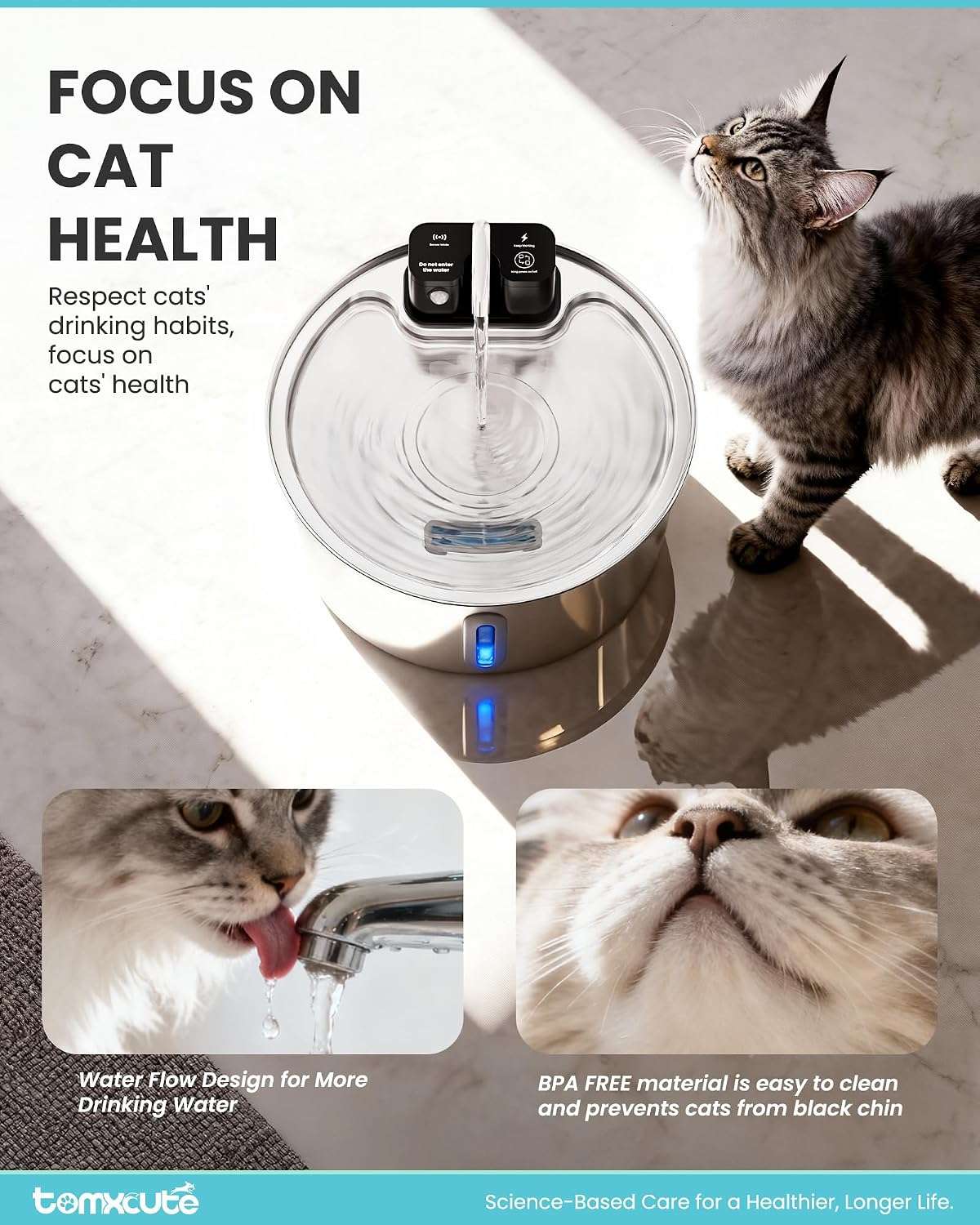 Fuente de agua inalambrica de 3.2 litros con plato de acero inoxidable sensor de movimiento y bateria recargable para gatos y perros.
