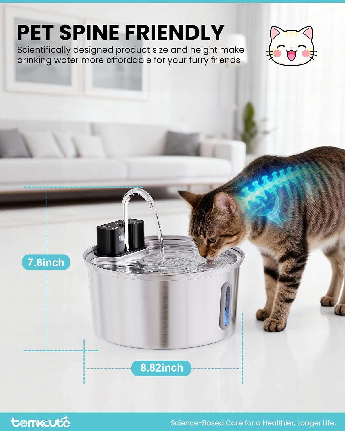 Fuente de agua inalambrica de 3.2 litros con plato de acero inoxidable sensor de movimiento y bateria recargable para gatos y perros.