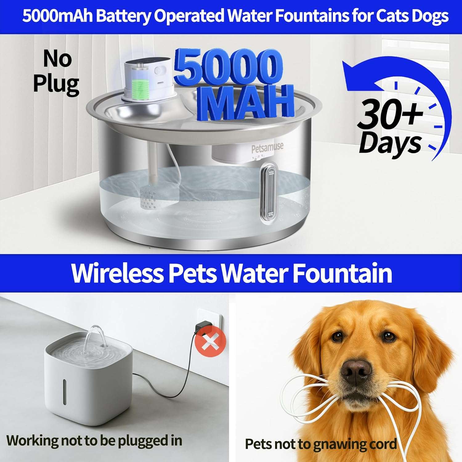 Fuente de agua inalambrica de acero inoxidable 11 litros con 15 filtros sensor de movimiento y bomba de repuesto para perros y gatos.