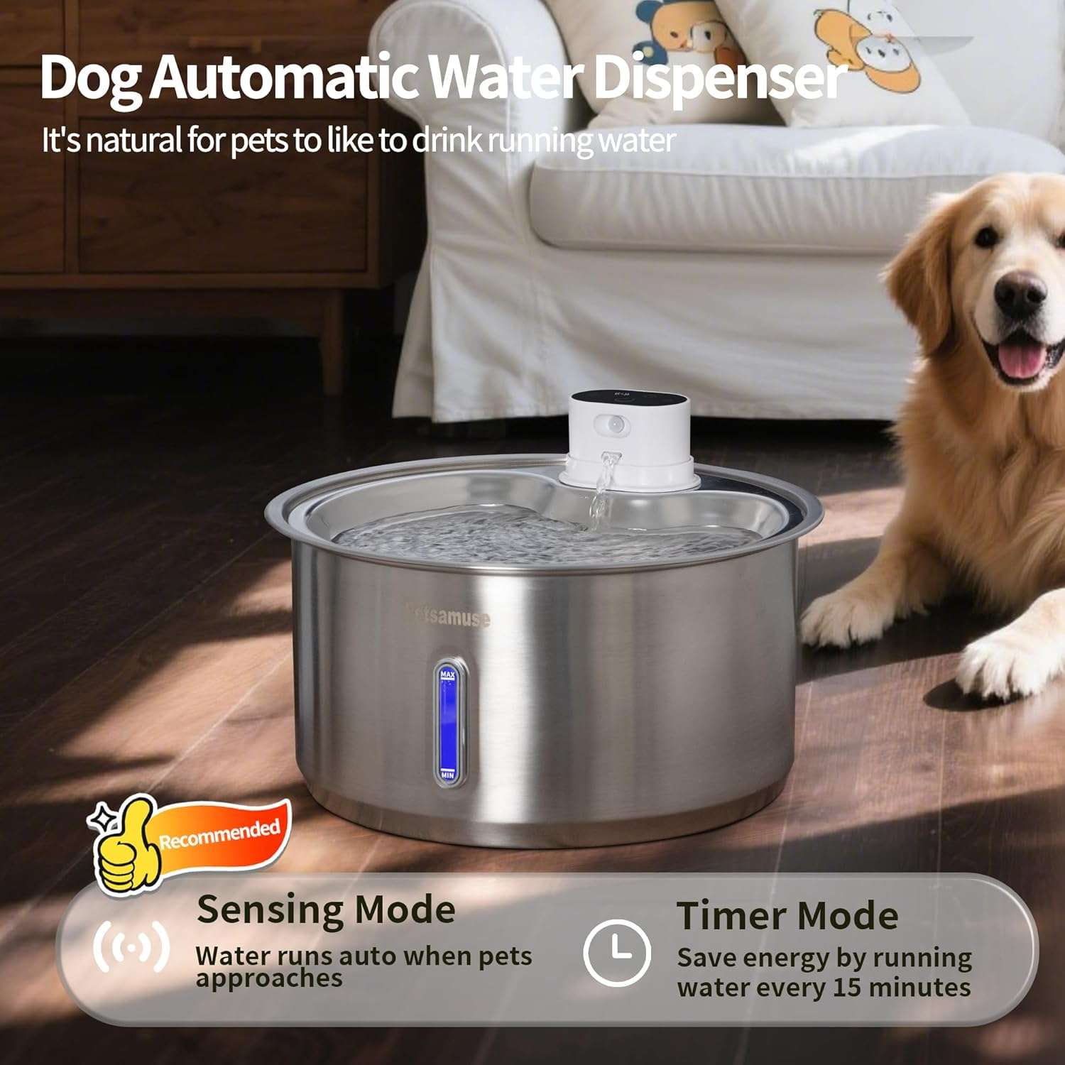 Fuente de agua inalambrica de acero inoxidable 11 litros con 15 filtros sensor de movimiento y bomba de repuesto para perros y gatos.