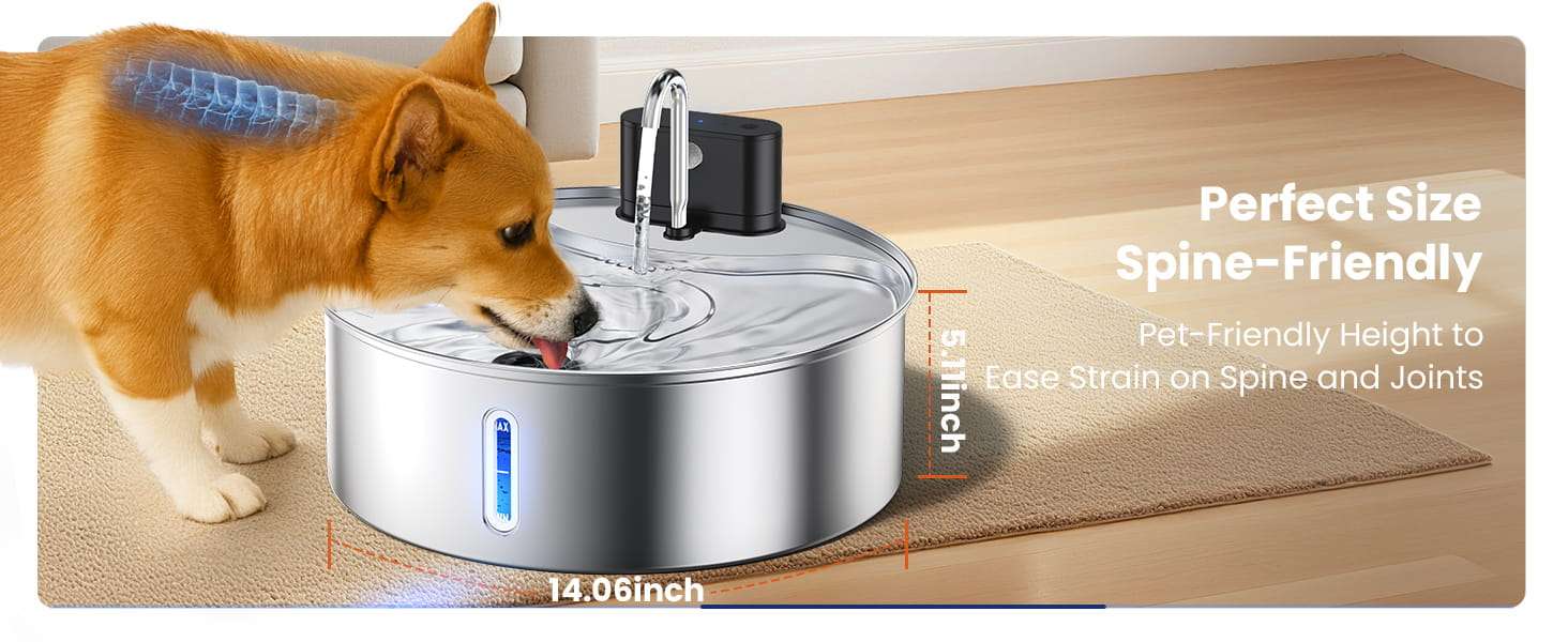 Fuente de agua inalambrica de acero inoxidable 12 litros para perros grandes y gatos con sensor de movimiento y bateria recargable.
