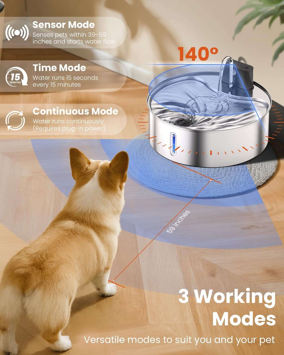 Fuente de Agua Inalambrica Acero Inoxidable 12 Litros Perros y Gatos Sensor y Bateria 50 Dias - Imagen 8