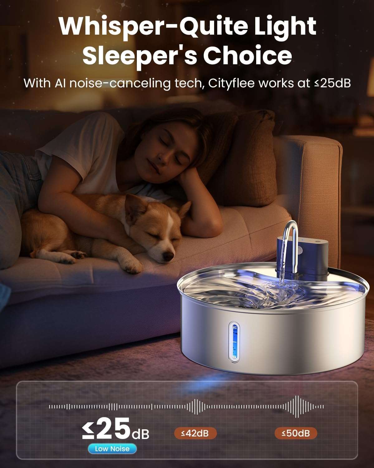 Fuente de agua inalambrica de acero inoxidable 12 litros para perros grandes y gatos con sensor de movimiento y bateria recargable.