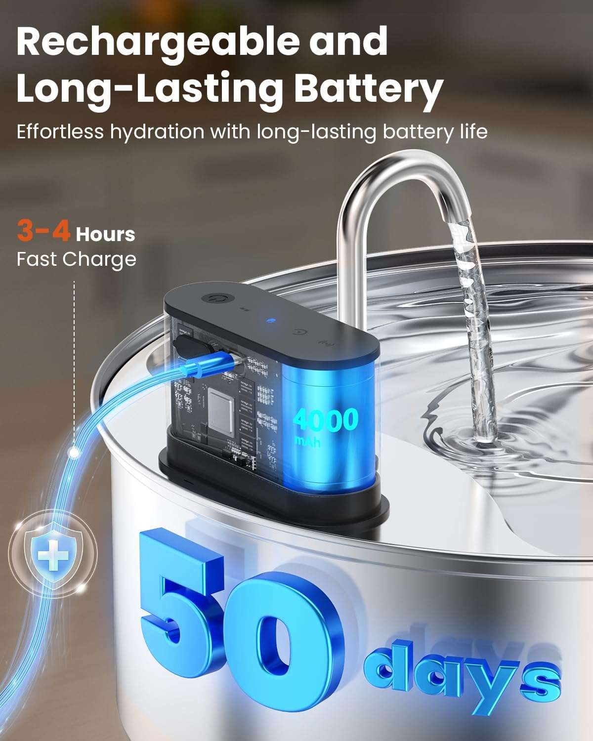 Fuente de agua inalambrica de acero inoxidable 12 litros para perros grandes y gatos con sensor de movimiento y bateria recargable.