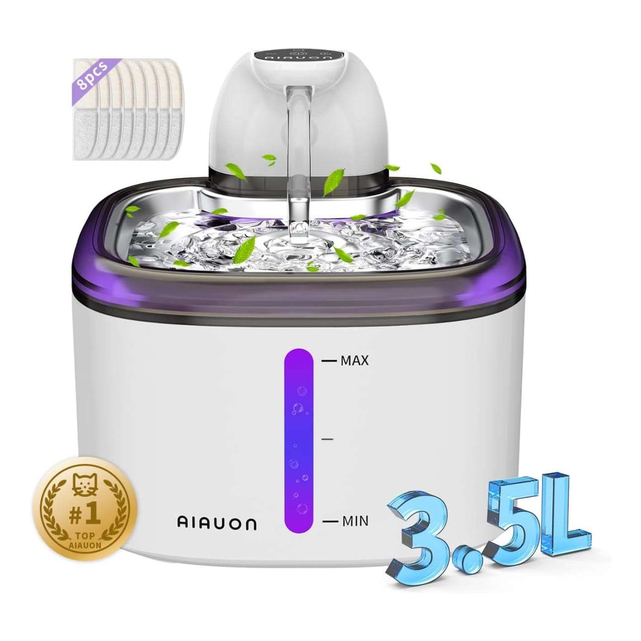 Fuente de agua inalambrica de 3.5 litros con bandeja de acero inoxidable sensor de movimiento y pack de 5 filtros incluidos.