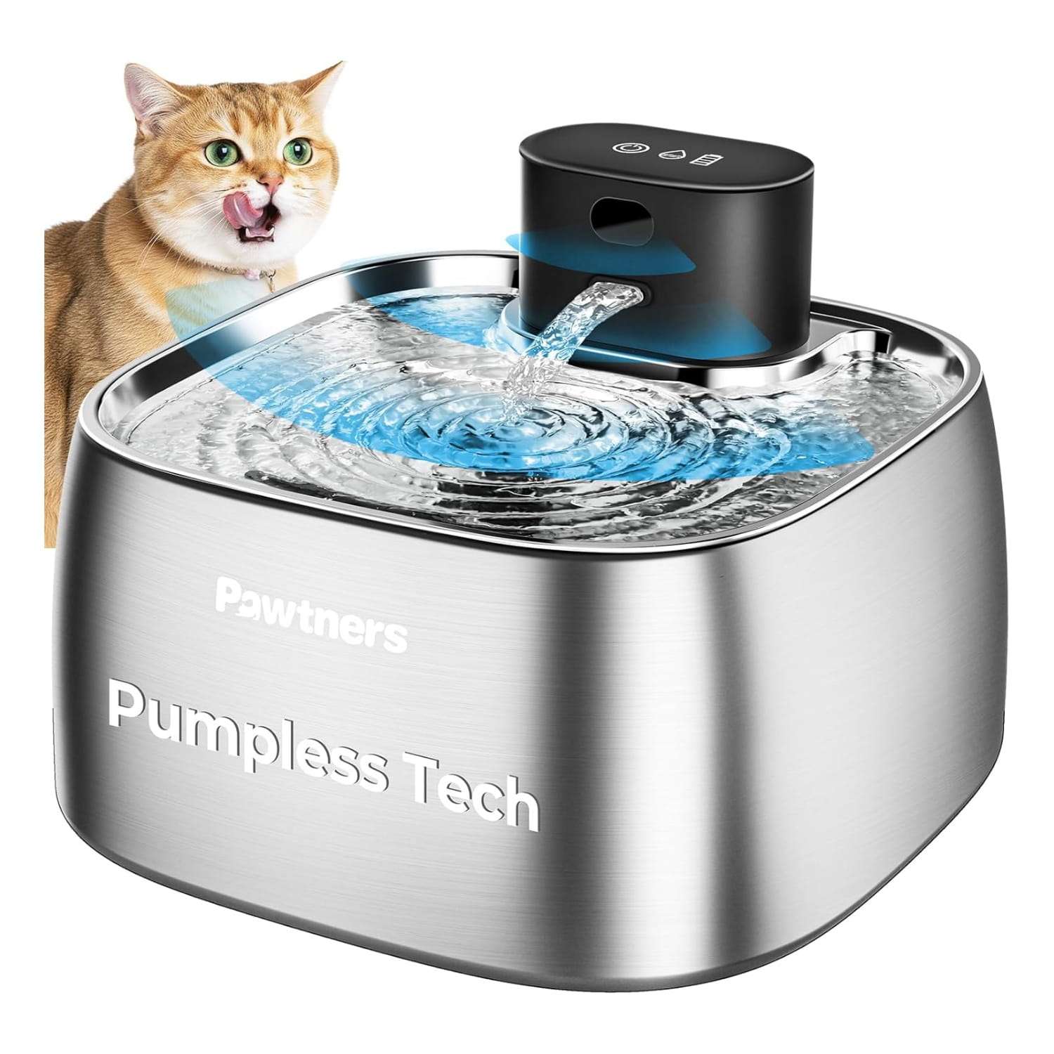 Fuente de agua inalambrica 3.2 litros acero inoxidable para gatos y perros con sensor de movimiento y motor externo de seguridad.
