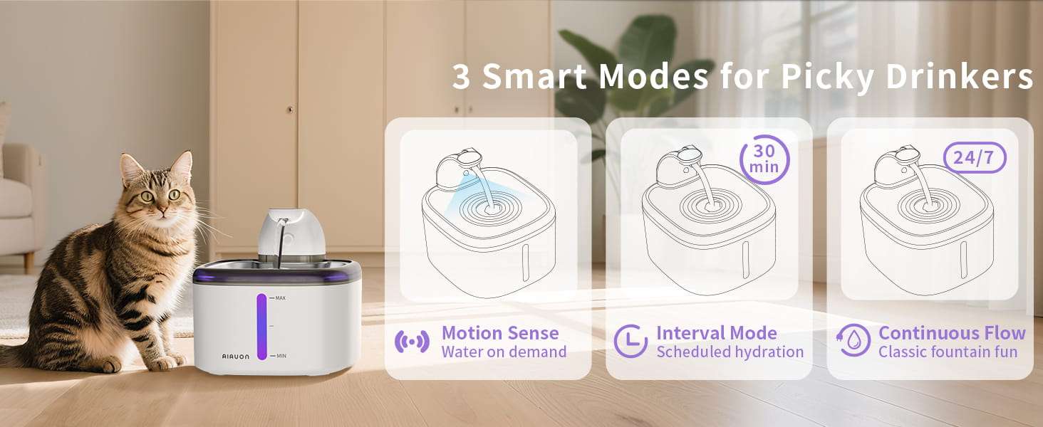 Fuente de agua inalambrica de 3.5 litros con bandeja de acero inoxidable sensor de movimiento y pack de 5 filtros incluidos.
