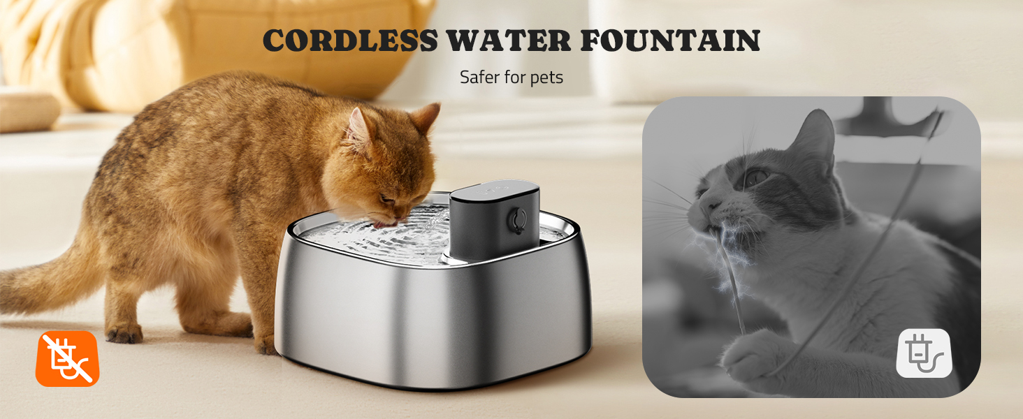 Fuente de agua inalambrica 3.2 litros acero inoxidable para gatos y perros con sensor de movimiento y motor externo de seguridad.