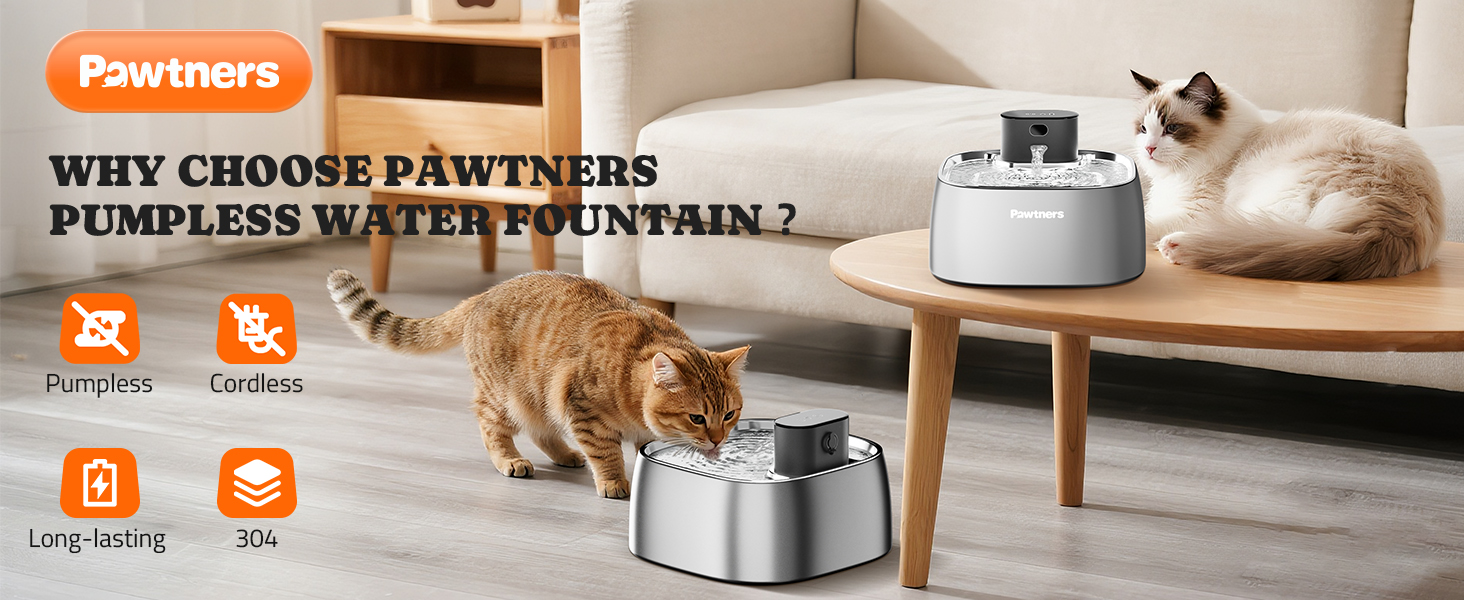 Fuente de agua inalambrica 3.2 litros acero inoxidable para gatos y perros con sensor de movimiento y motor externo de seguridad.