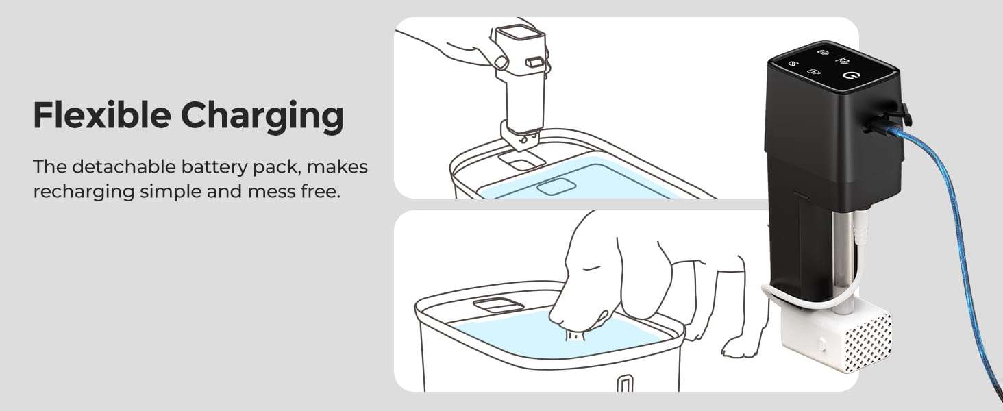 Fuente de agua hibrida inalambrica de acero inoxidable 7.5 litros para perros grandes con sensor de movimiento y flujo silencioso.