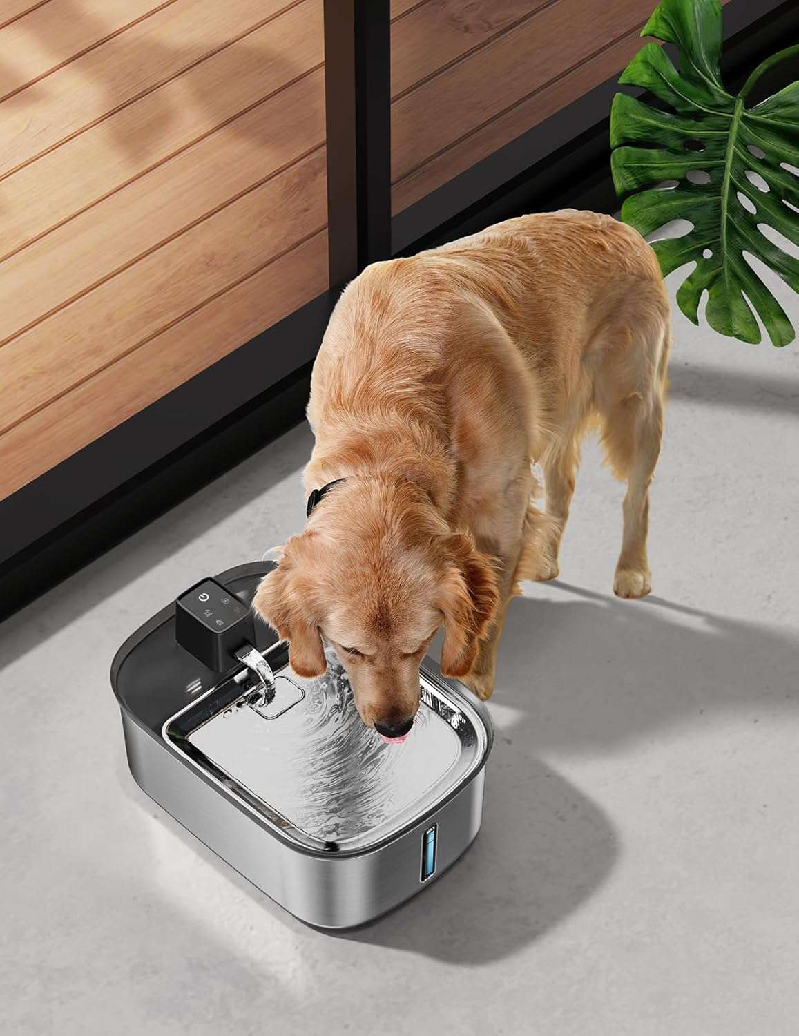 Fuente de agua hibrida inalambrica de acero inoxidable 7.5 litros para perros grandes con sensor de movimiento y flujo silencioso.