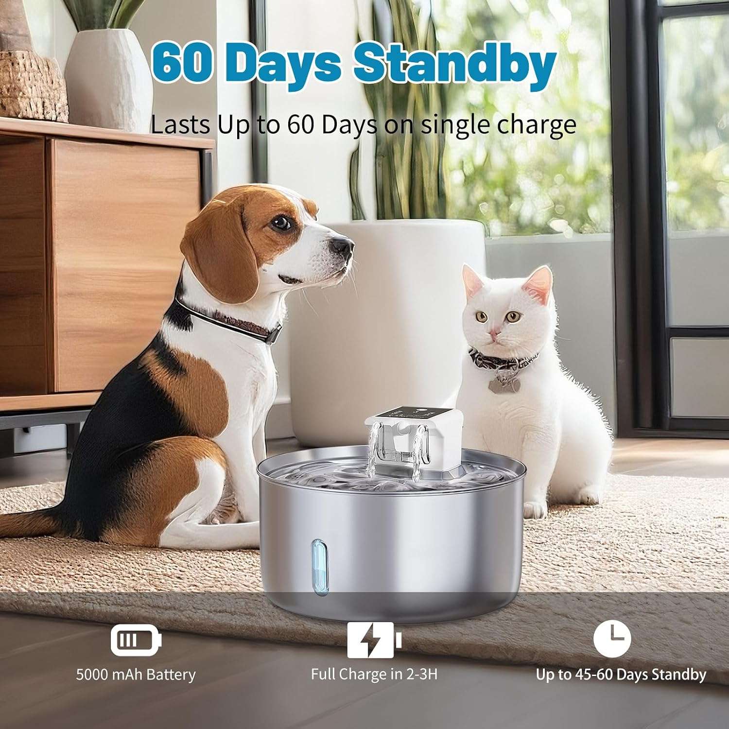 Fuente de Agua Inalambrica Acero Inoxidable 7 Litros Perros Grandes Sensor y Bateria - Imagen 4