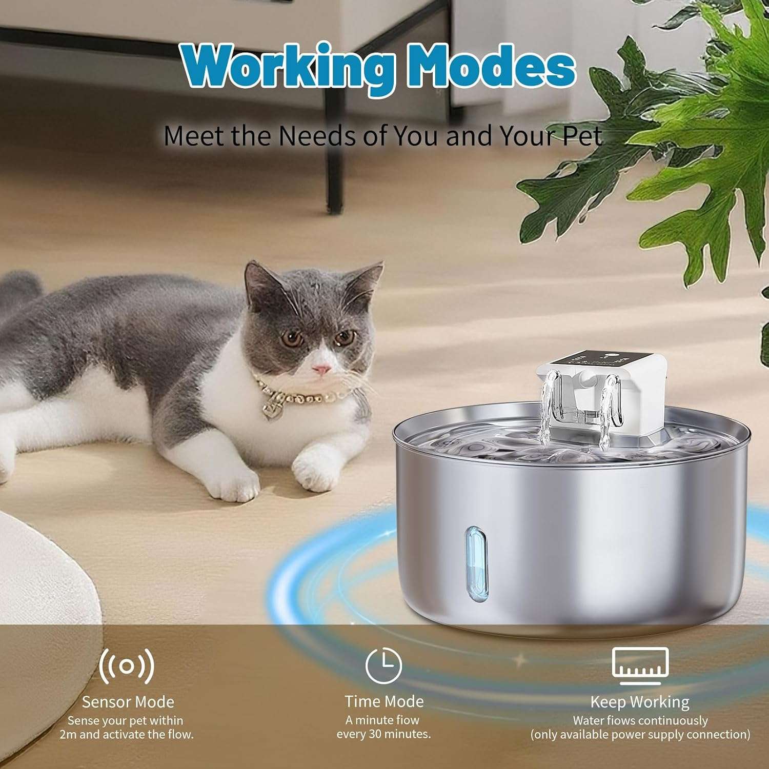 Fuente de Agua Inalambrica Acero Inoxidable 7 Litros Perros Grandes Sensor y Bateria - Imagen 2