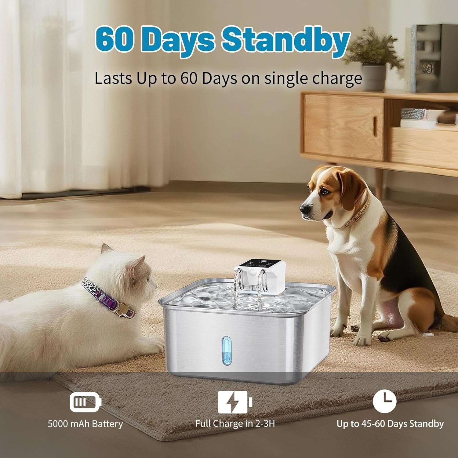 Fuente de Agua Inalambrica Acero Inoxidable 7 Litros Perros Grandes Sensor y Bateria - Imagen 5