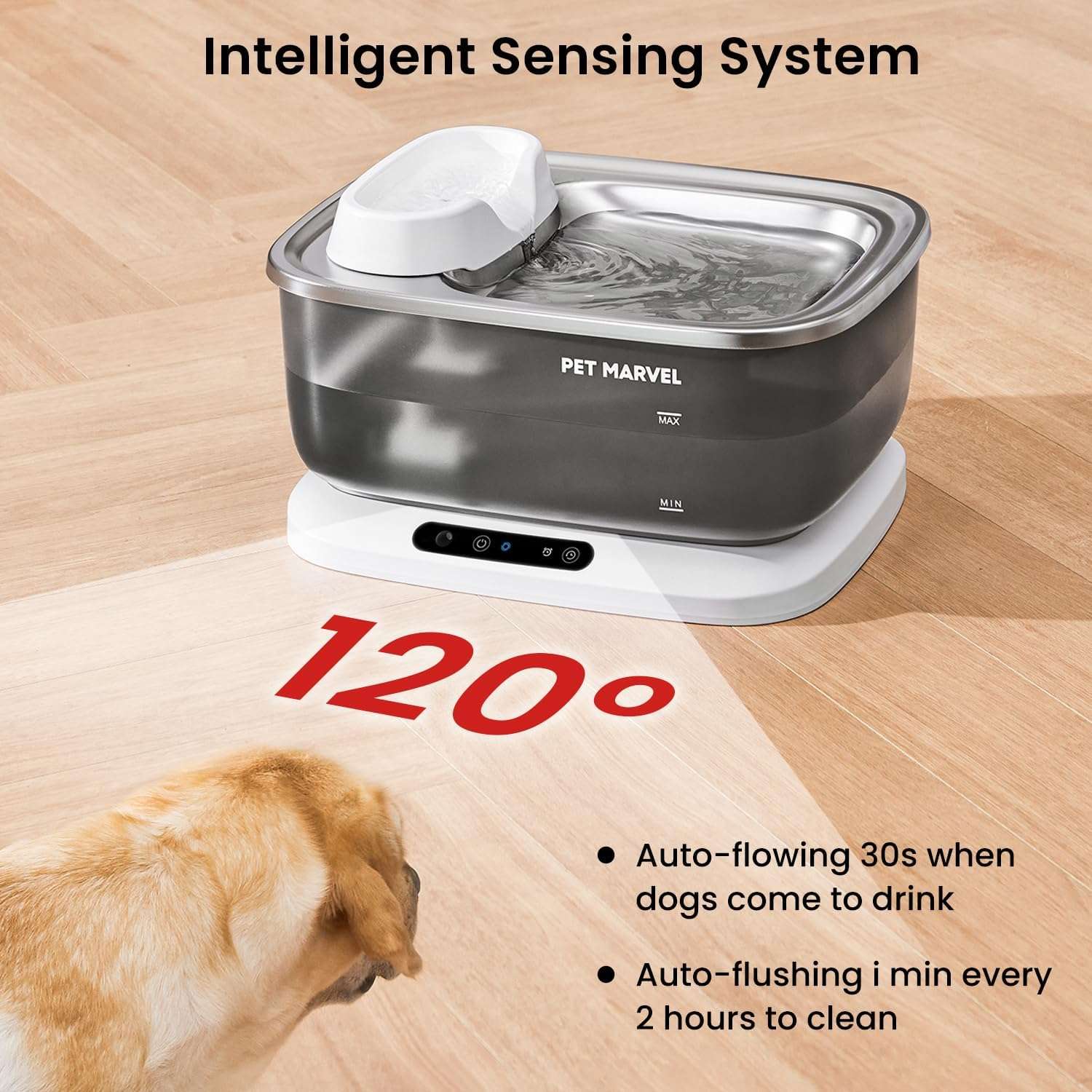 Fuente de agua inalambrica de 7 litros acero inoxidable con bomba inalambrica y sensor de movimiento para perros y gatos.