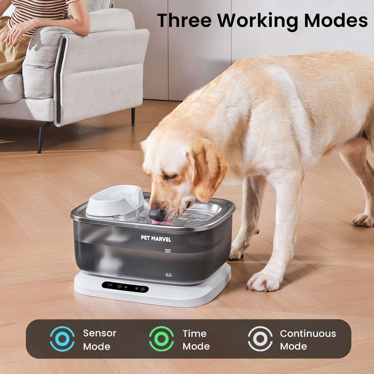 Fuente de agua inalambrica de 7 litros acero inoxidable con bomba inalambrica y sensor de movimiento para perros y gatos.