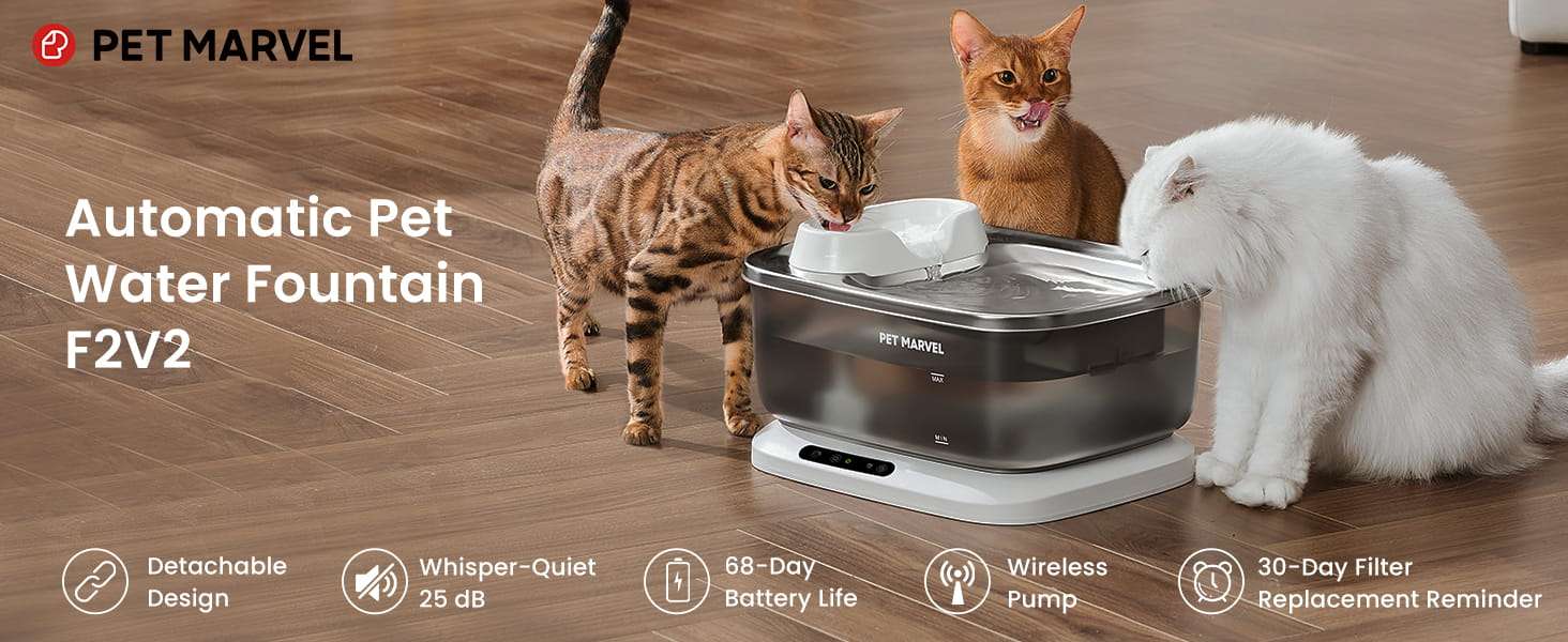 Fuente de agua inalambrica de 7 litros acero inoxidable con bomba inalambrica y sensor de movimiento para perros y gatos.