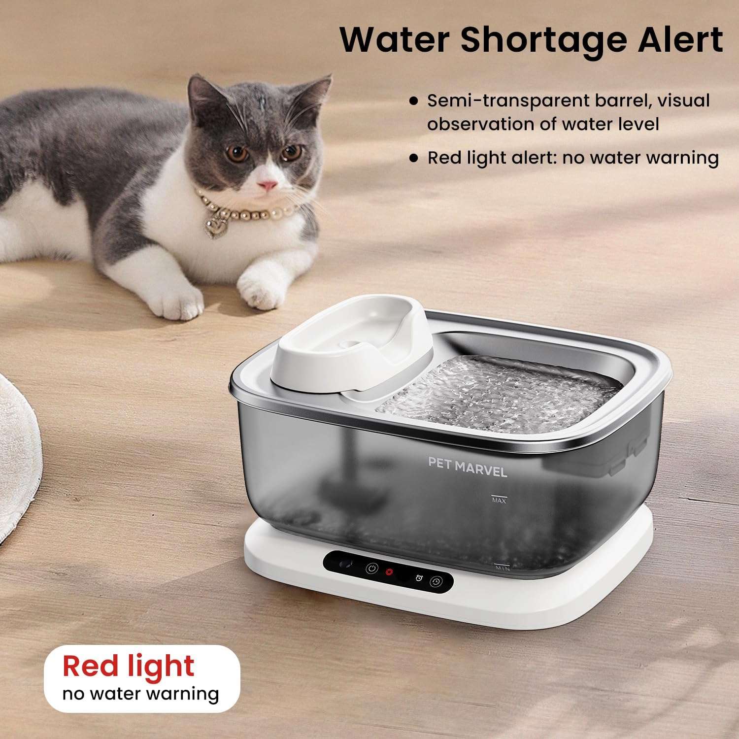 Fuente de agua inalambrica de 7 litros acero inoxidable con bomba inalambrica y sensor de movimiento para perros y gatos.