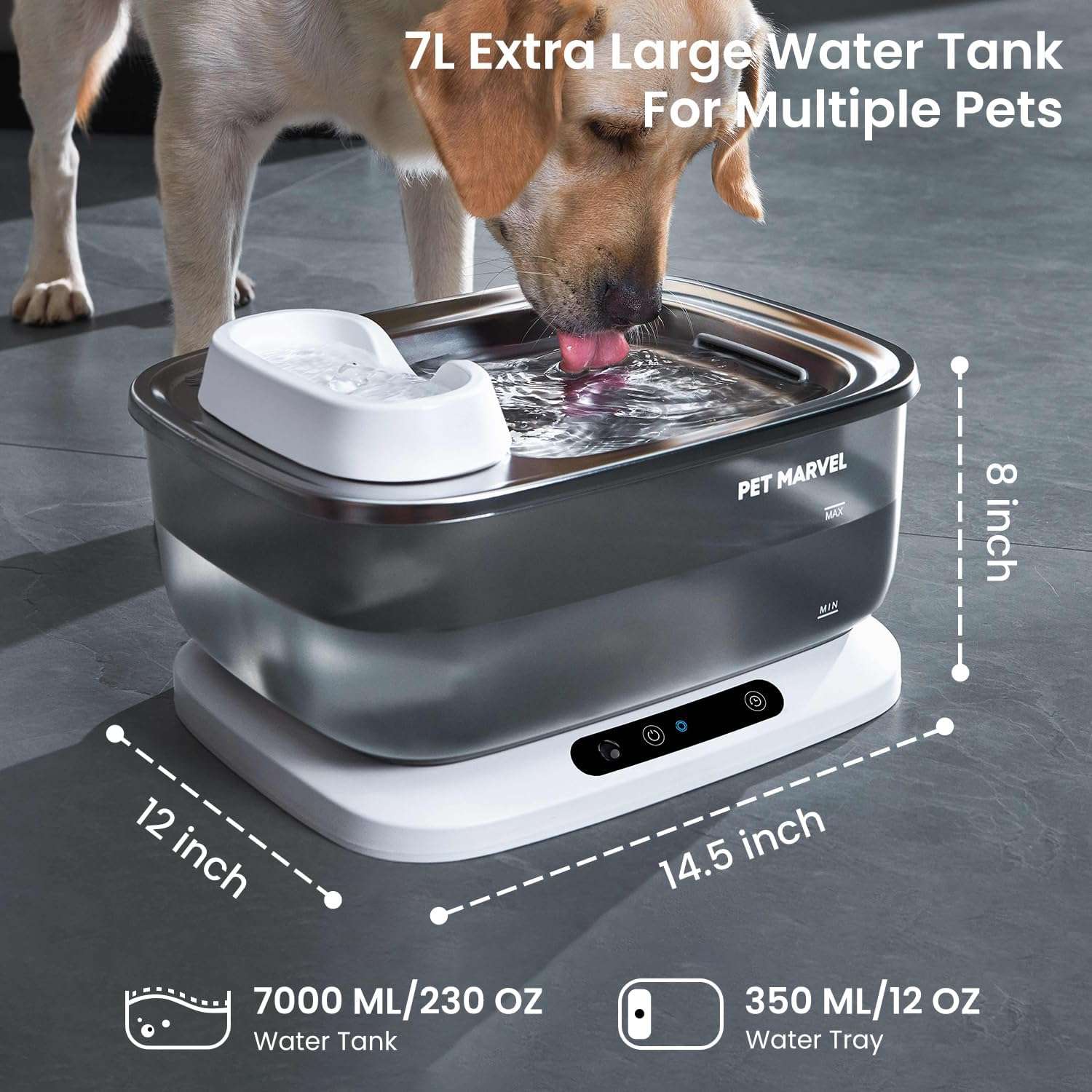 Fuente de agua inalambrica de 7 litros acero inoxidable con bomba inalambrica y sensor de movimiento para perros y gatos.